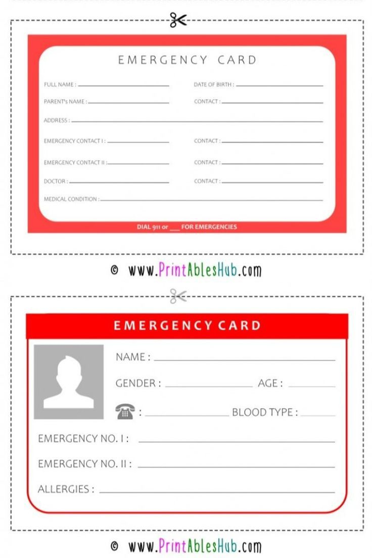 Free Printable Emergency Card Templates [Pdf Included] | Medical throughout Free Printable Emergency Medical Card