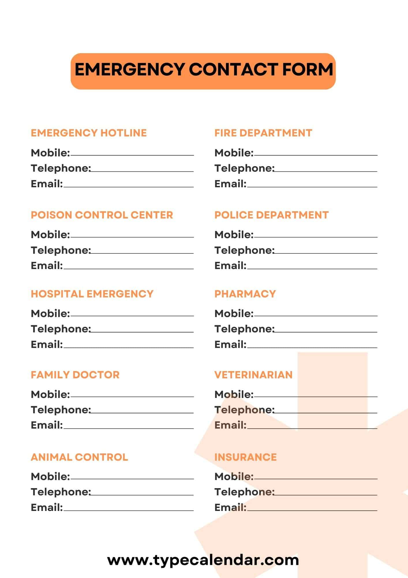Free Printable Emergency Contact Form Templates [For Employees intended for Free Printable Emergency Phone List