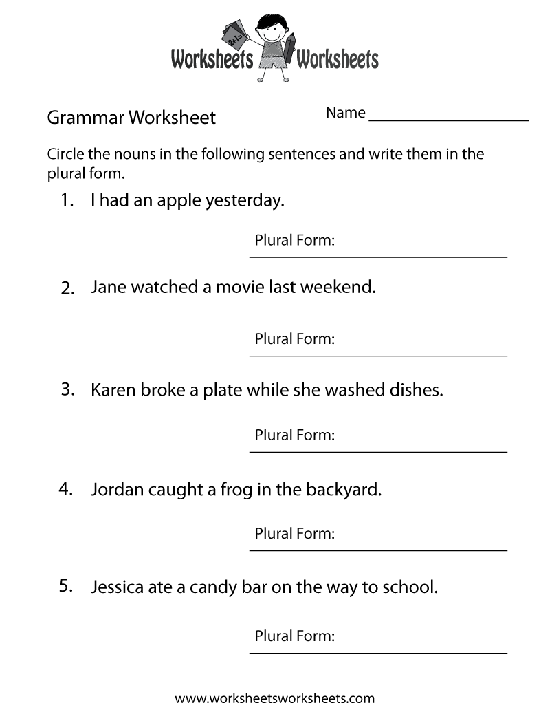 Free Printable English Grammar Worksheet regarding Free Printable English Lessons For Beginners