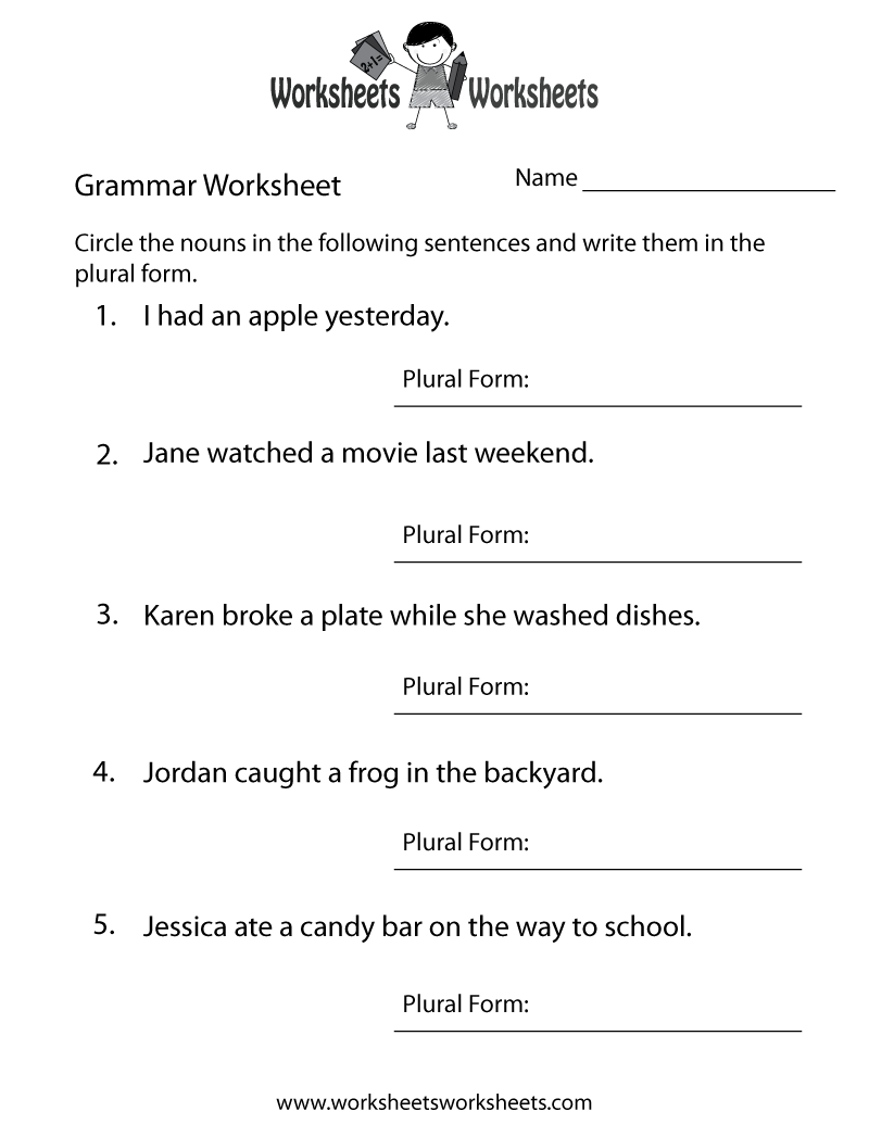 Free Printable English Grammar Worksheet throughout Free Printable Grammar Worksheets