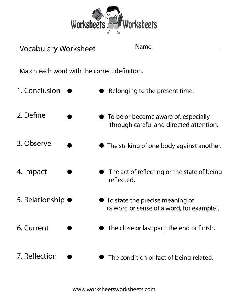 Free Printable English Vocabulary Worksheet intended for Free Printable Esl Worksheets