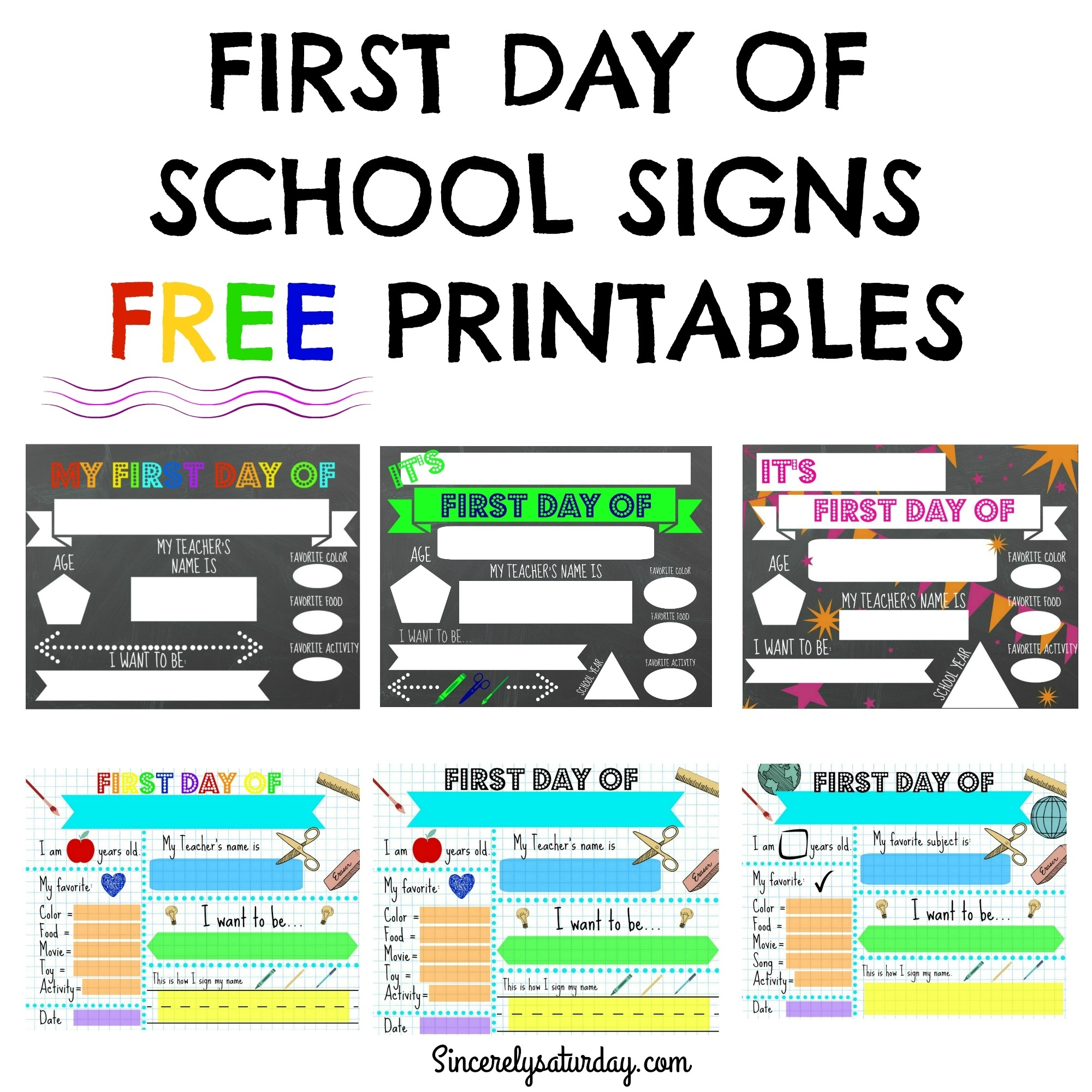 Free Printable First Day Of School Signs - Sincerely Saturday inside Free Printable First Day of School Signs
