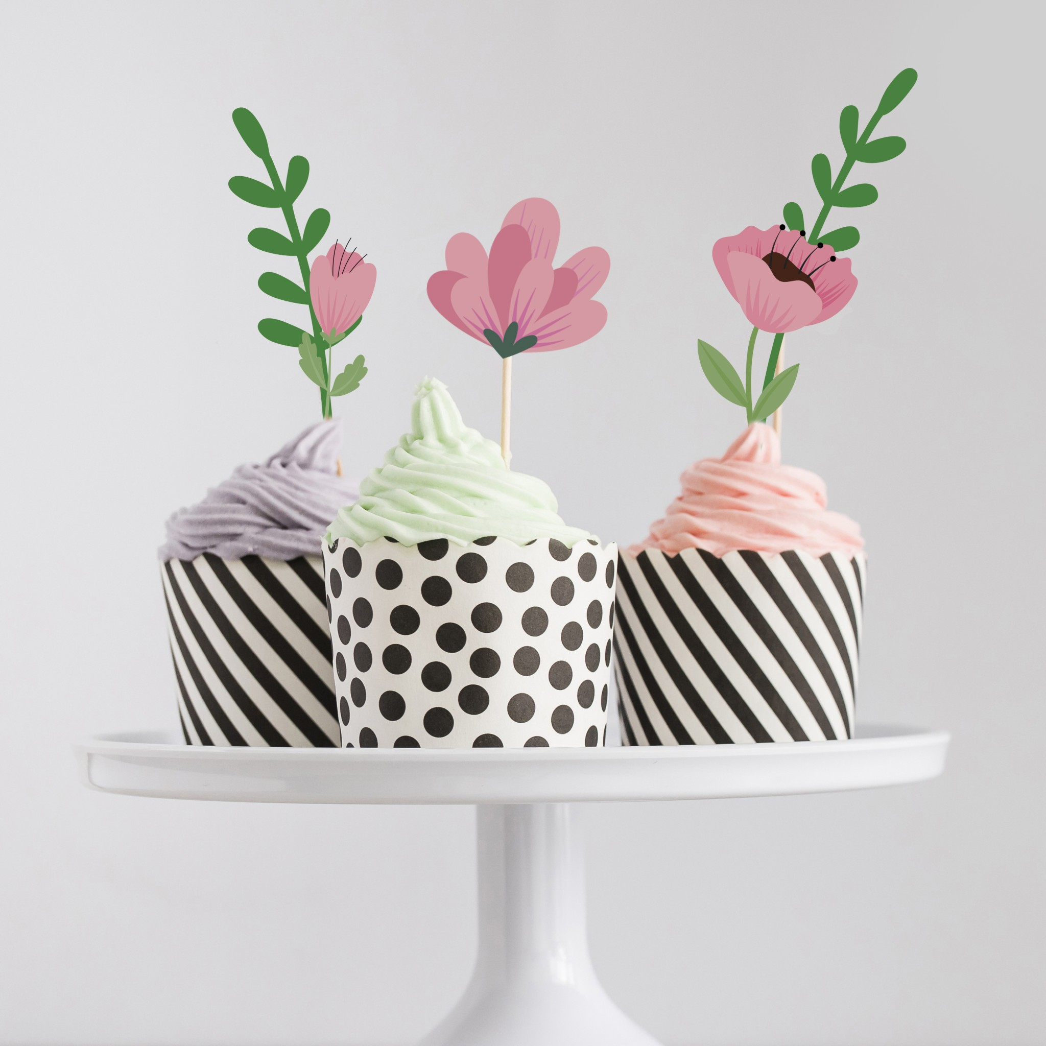 Free Printable Floral Cupcake Toppers - Brooklyn Berry Designs for Free Printable Cupcake Toppers