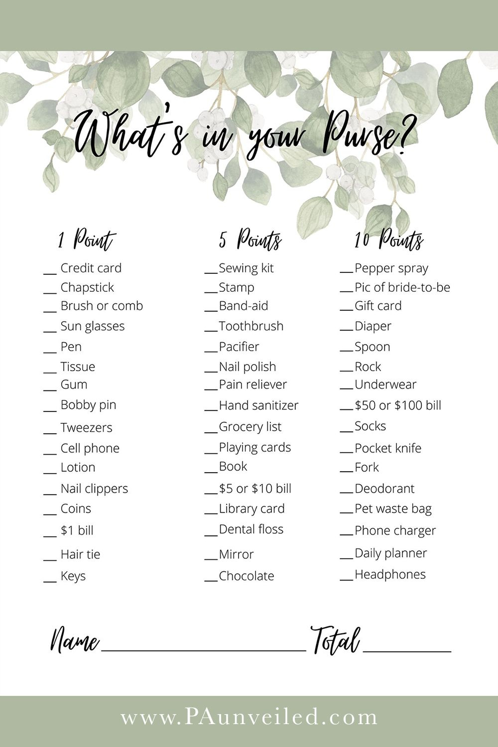 Free Printable For What&amp;#039;S In Your Purse Bridal Shower Game | Fun regarding Free Printable Bridal Shower Games What&amp;#039;S In Your Purse