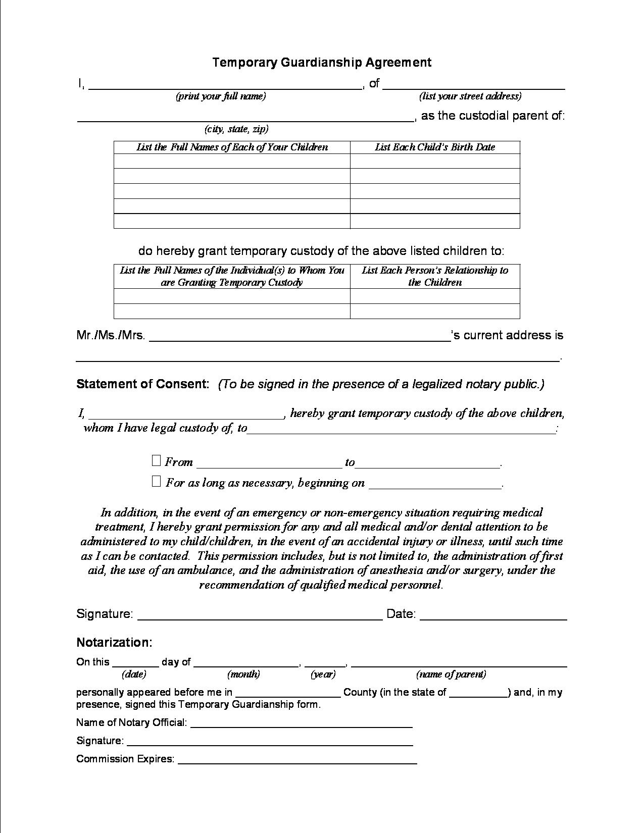 Free Printable Forms For Single Parents in Free Printable Child Custody Papers