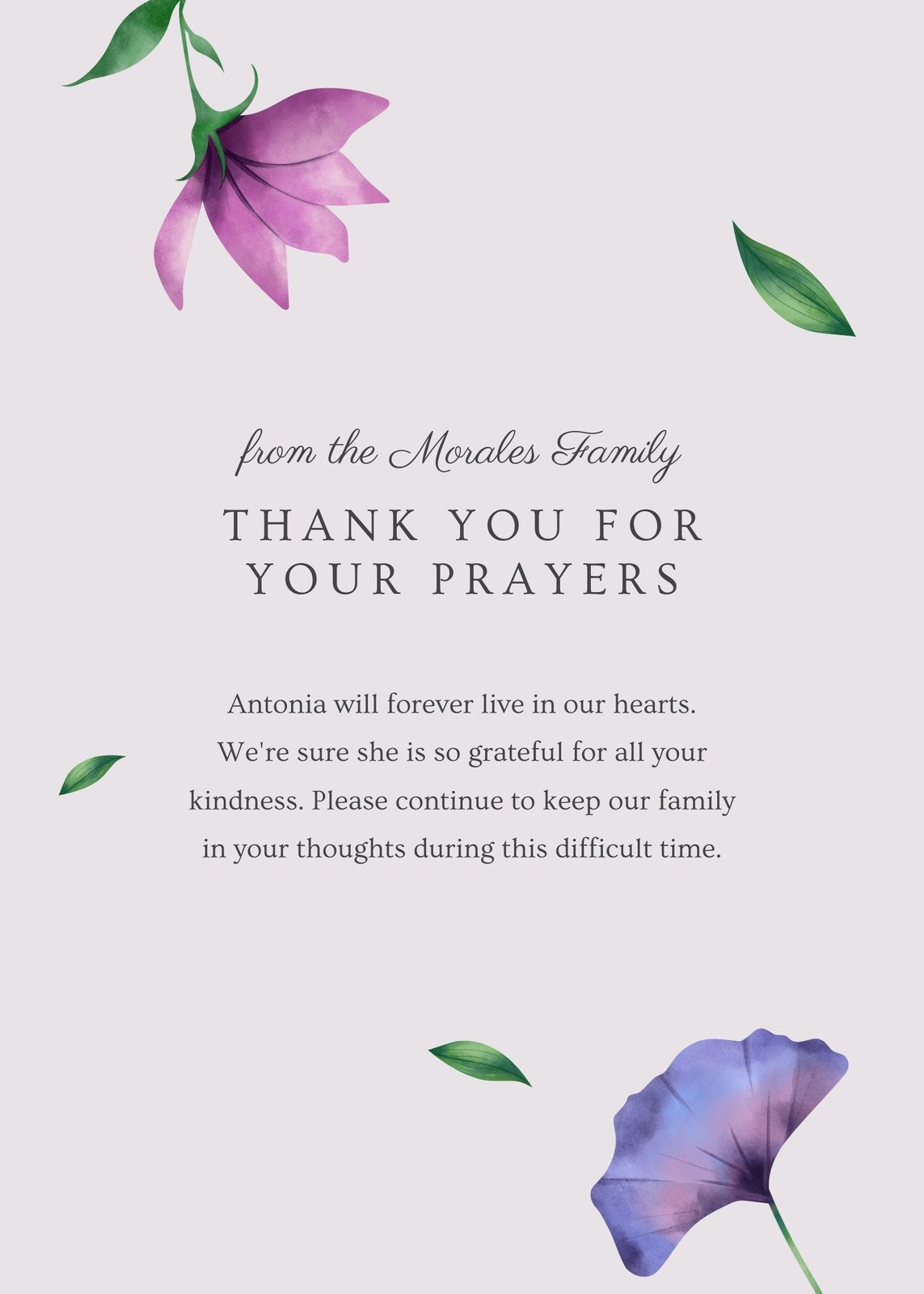 Free, Printable Funeral Thank You Card Templates To Customize | Canva intended for Thank You Sympathy Cards Free Printable