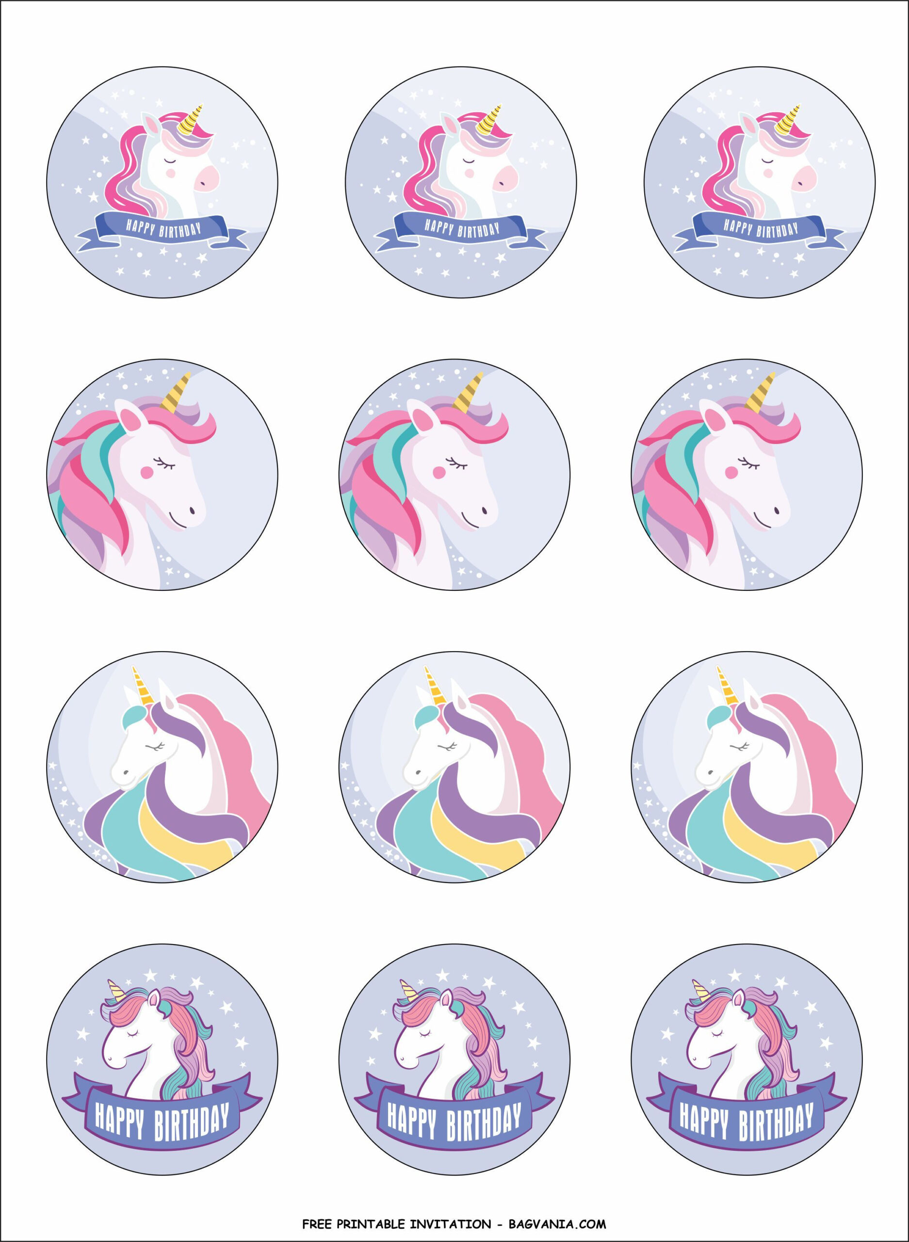 Free Printable Golden Unicorn Birthday Party Kits Templates in Free Printable Unicorn Cupcake Toppers