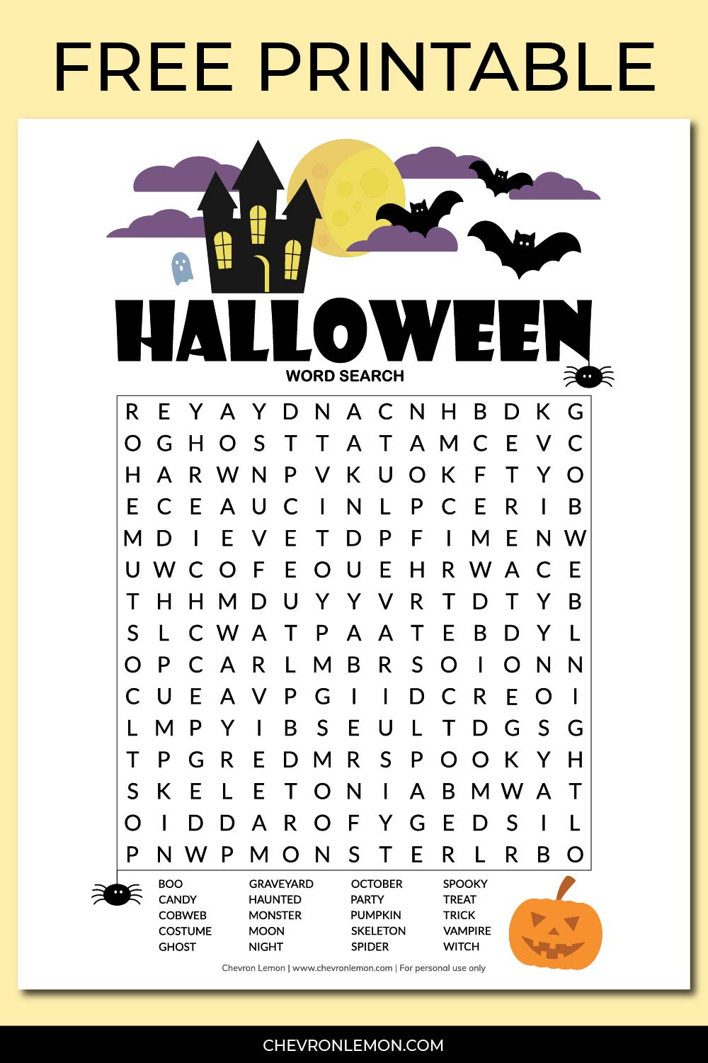 Free Printable Halloween Word Search - Chevron Lemon in Free Printable Halloween Puzzles