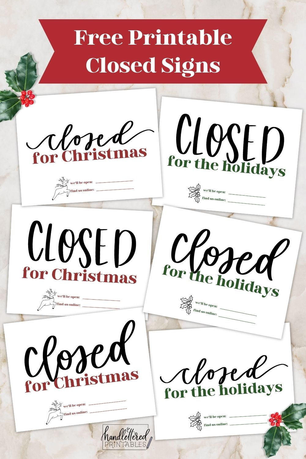 Free Printable Holiday Closed Signs (+ Christmas Version) - Hand within Free Printable Holiday Closed Signs