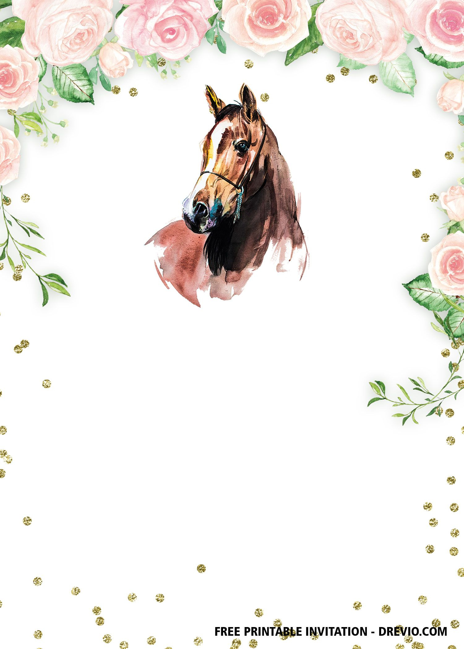 Free Printable Horse Floral Vintage Invitation Templates | Horse inside Free Printable Horse Themed Birthday Party Invitations