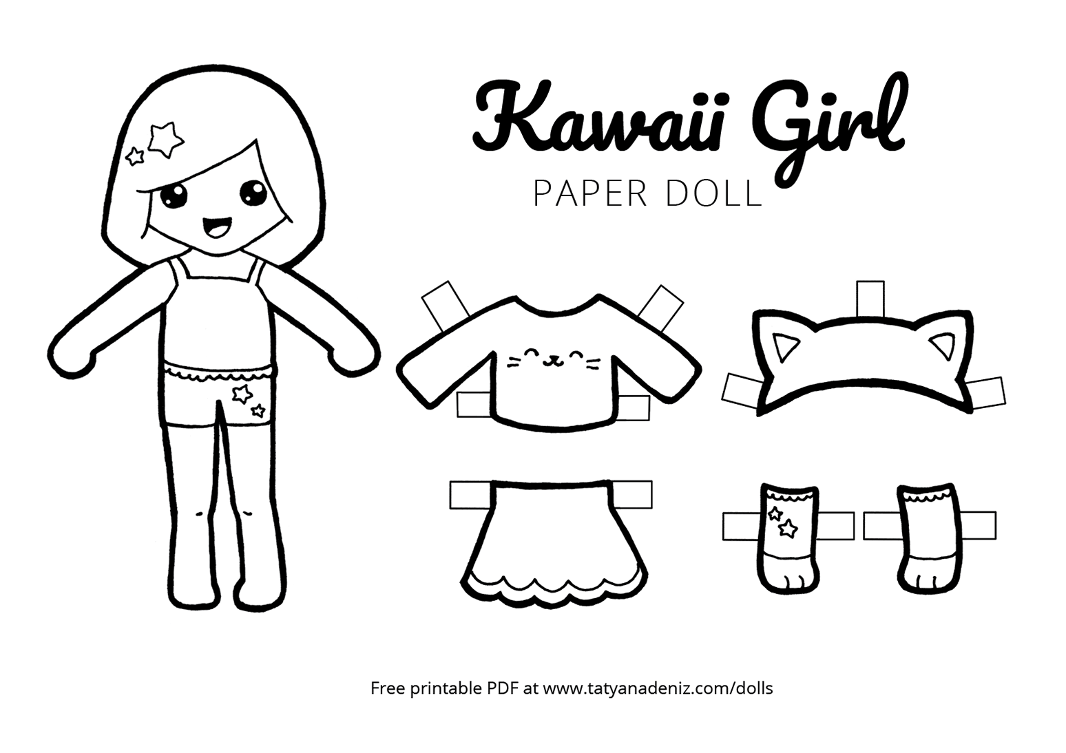 Free Printable Kawaii Paper Dolls Colouring Pages in Printable Paper Dolls To Color Free