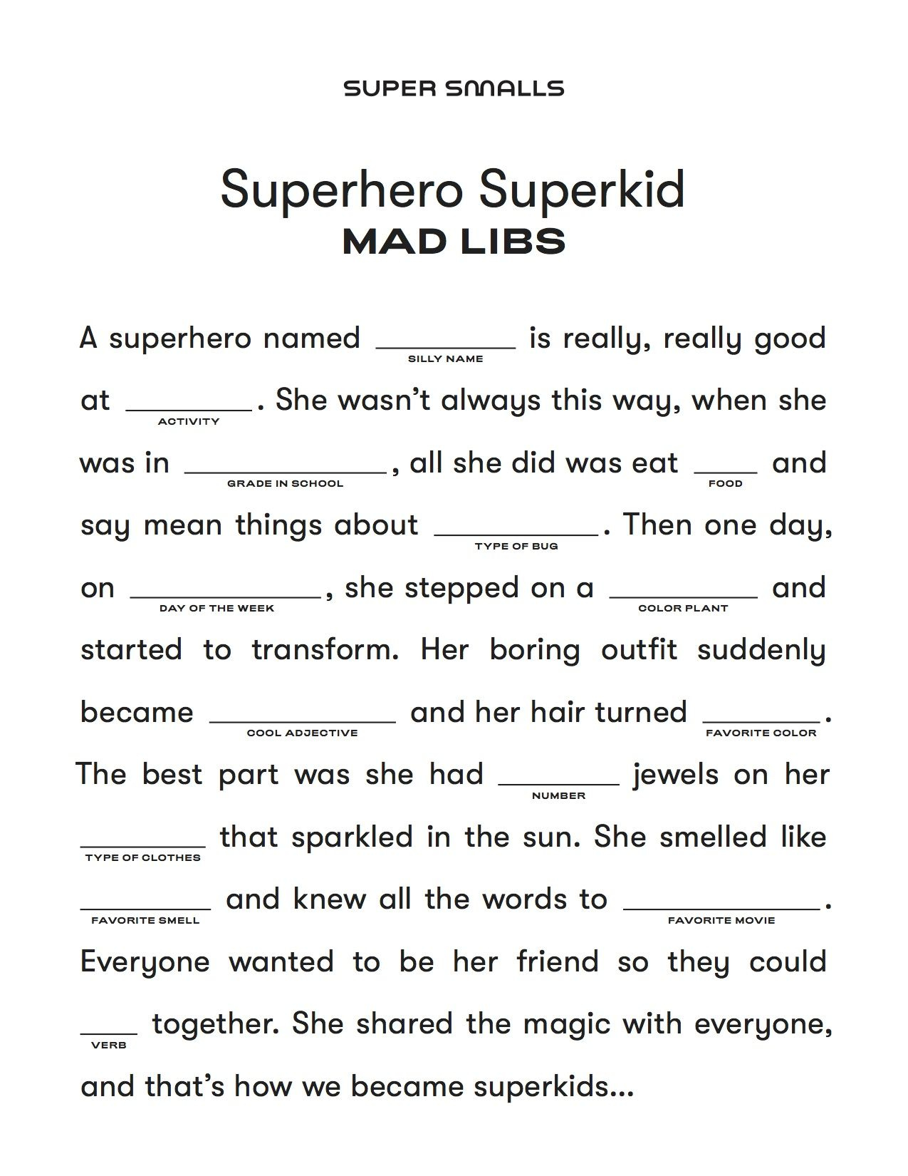 Free Printable Kids Mad Lib Activity within Free Printable Mad Libs For Middle School Students