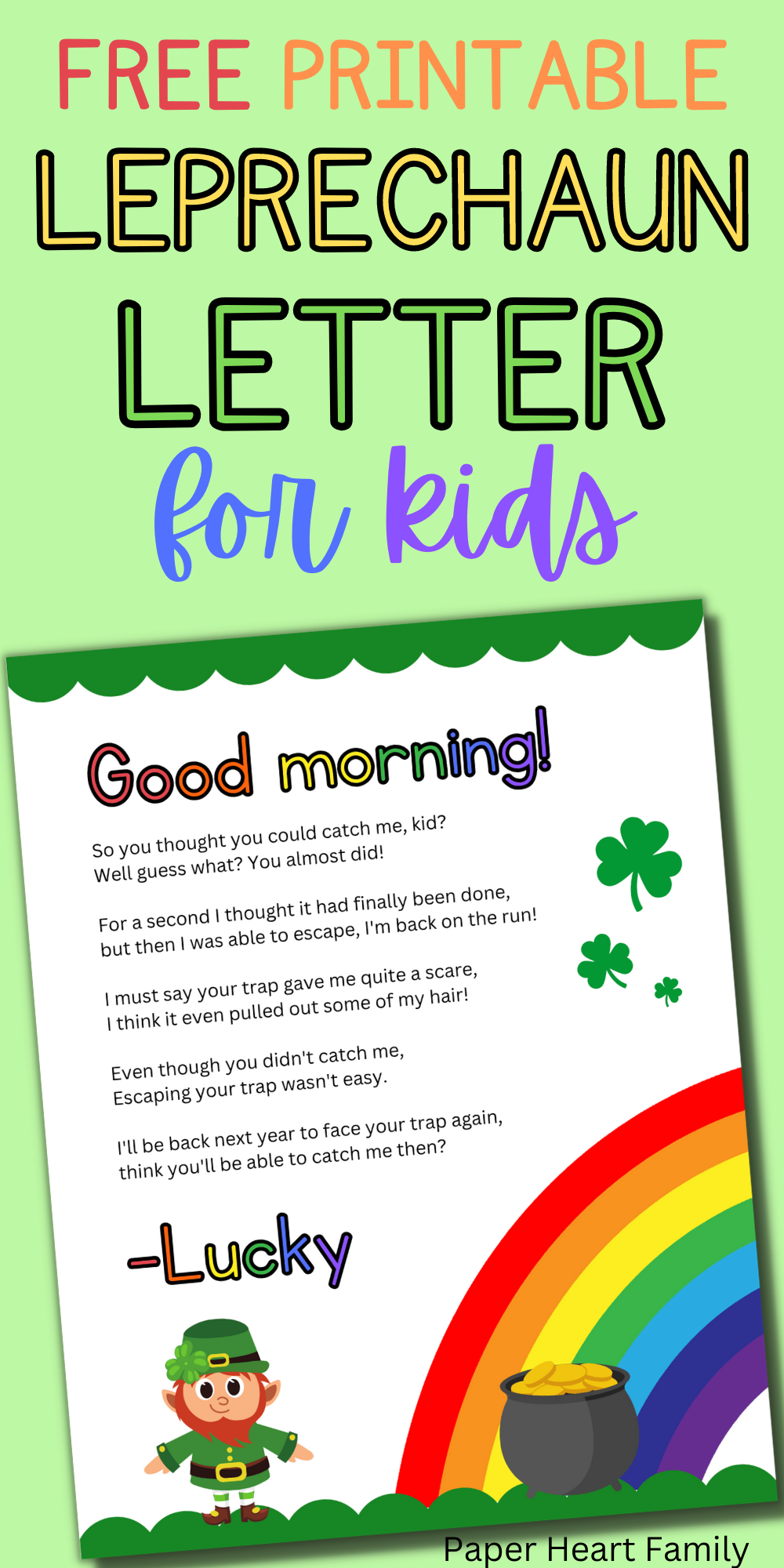 Free Printable Leprechaun Letter To Child | Letters For Kids, St in Free Printable Leprechaun Notes
