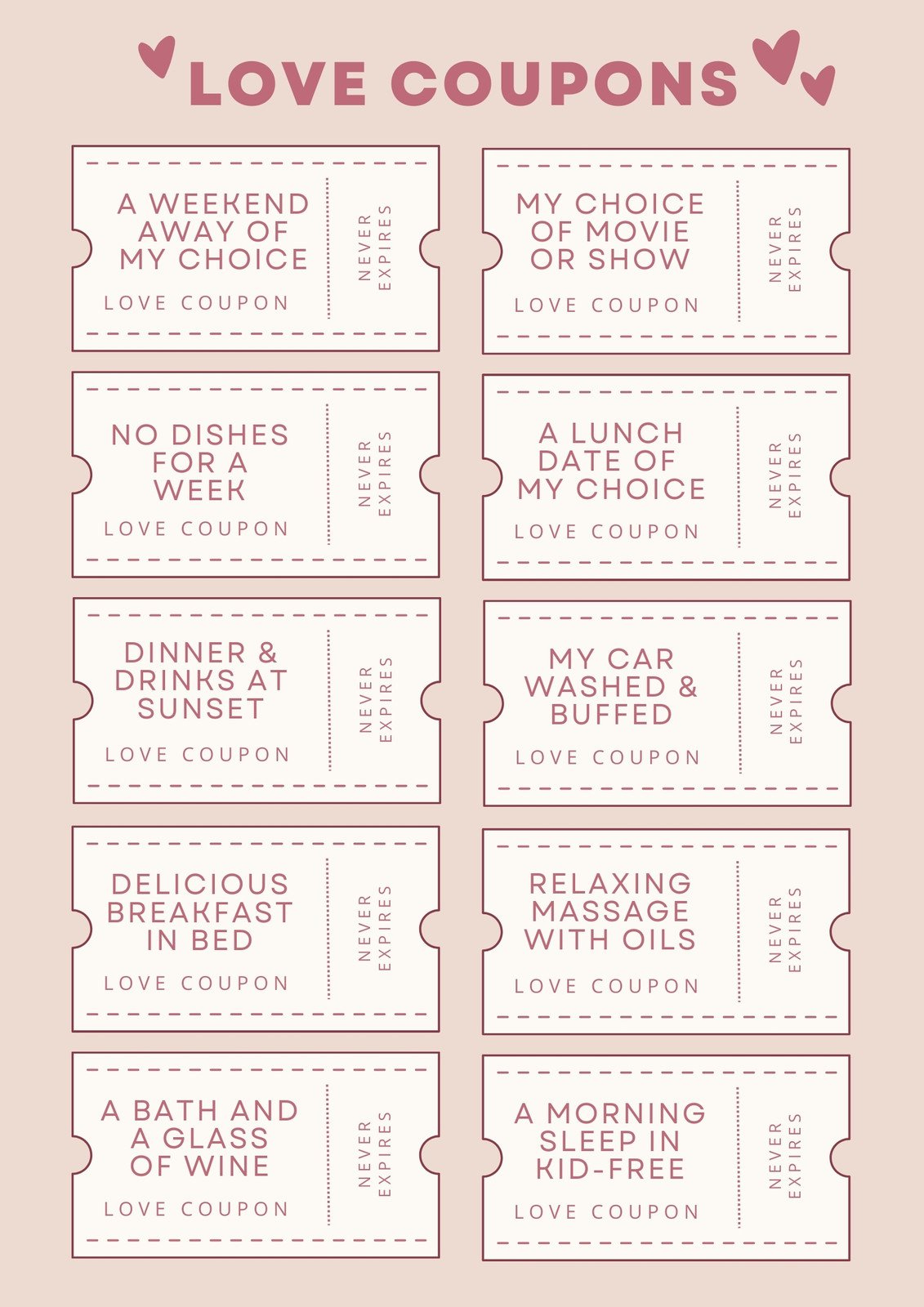 Free Printable Love Coupon Templates | Canva with regard to Free Printable Coupons For Husband