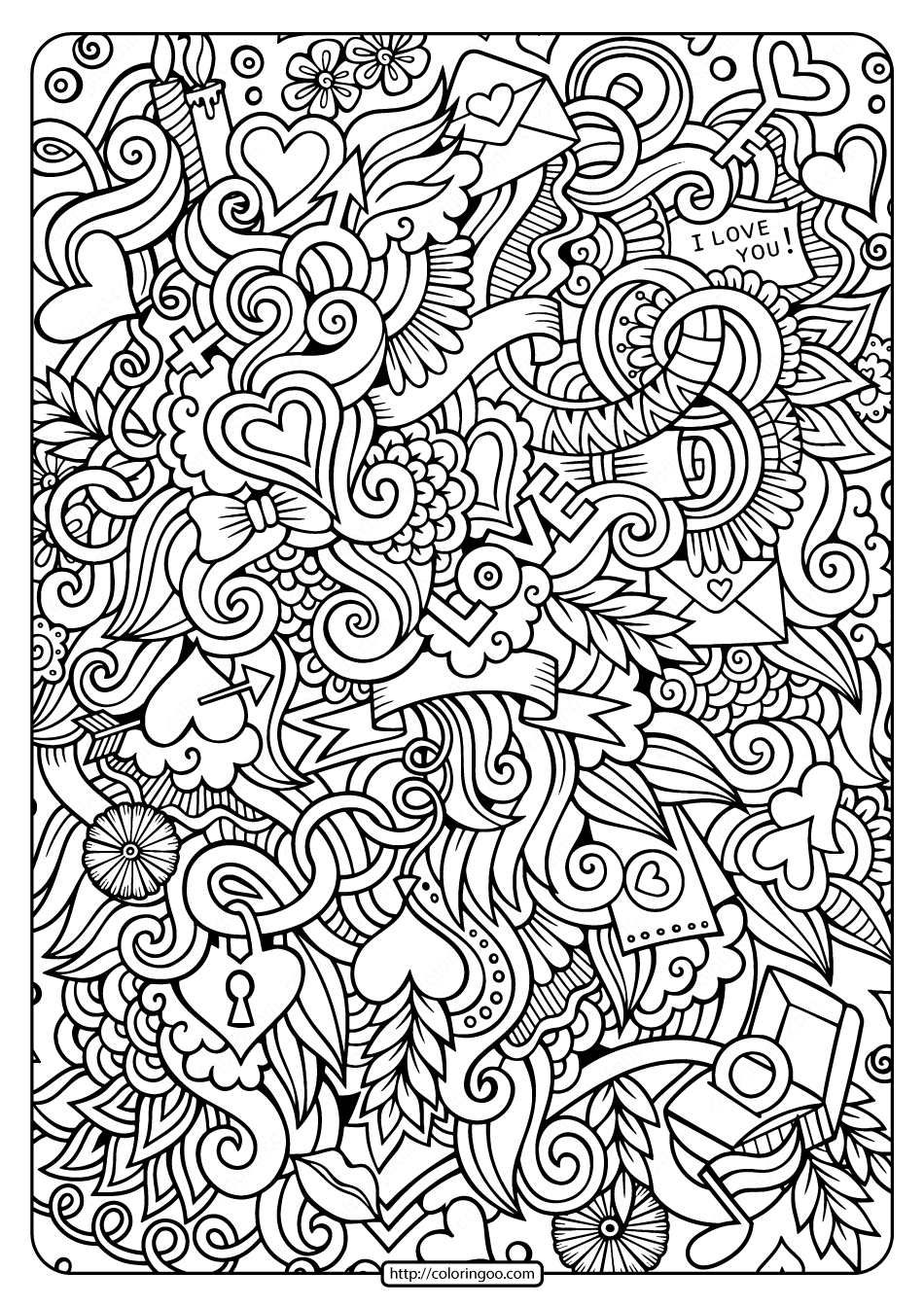 Free Printable Love Doodle Pdf Coloring Page inside Free Printable Doodle Patterns