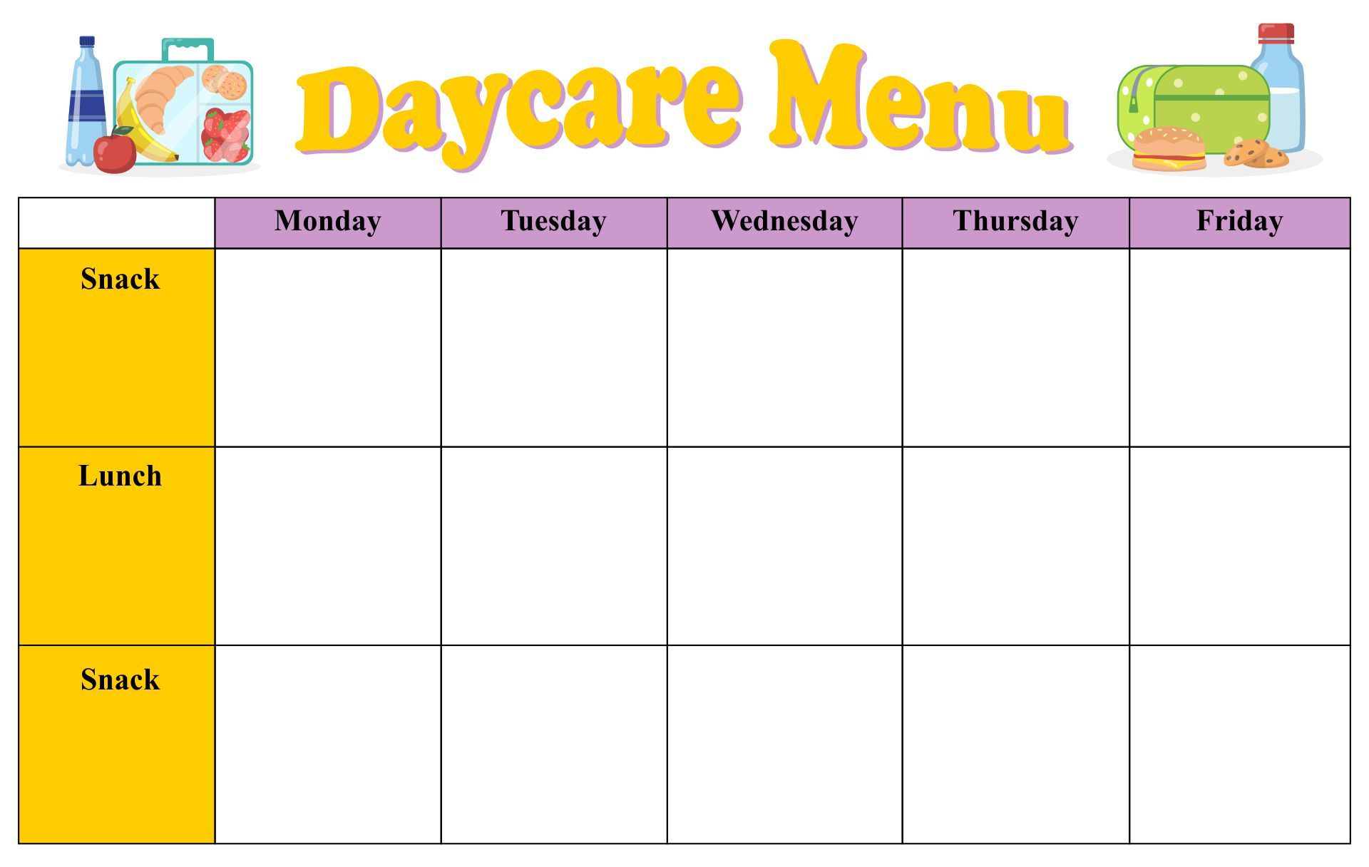 Free Printable Menu Template For Daycare throughout Free Printable Daycare Menus