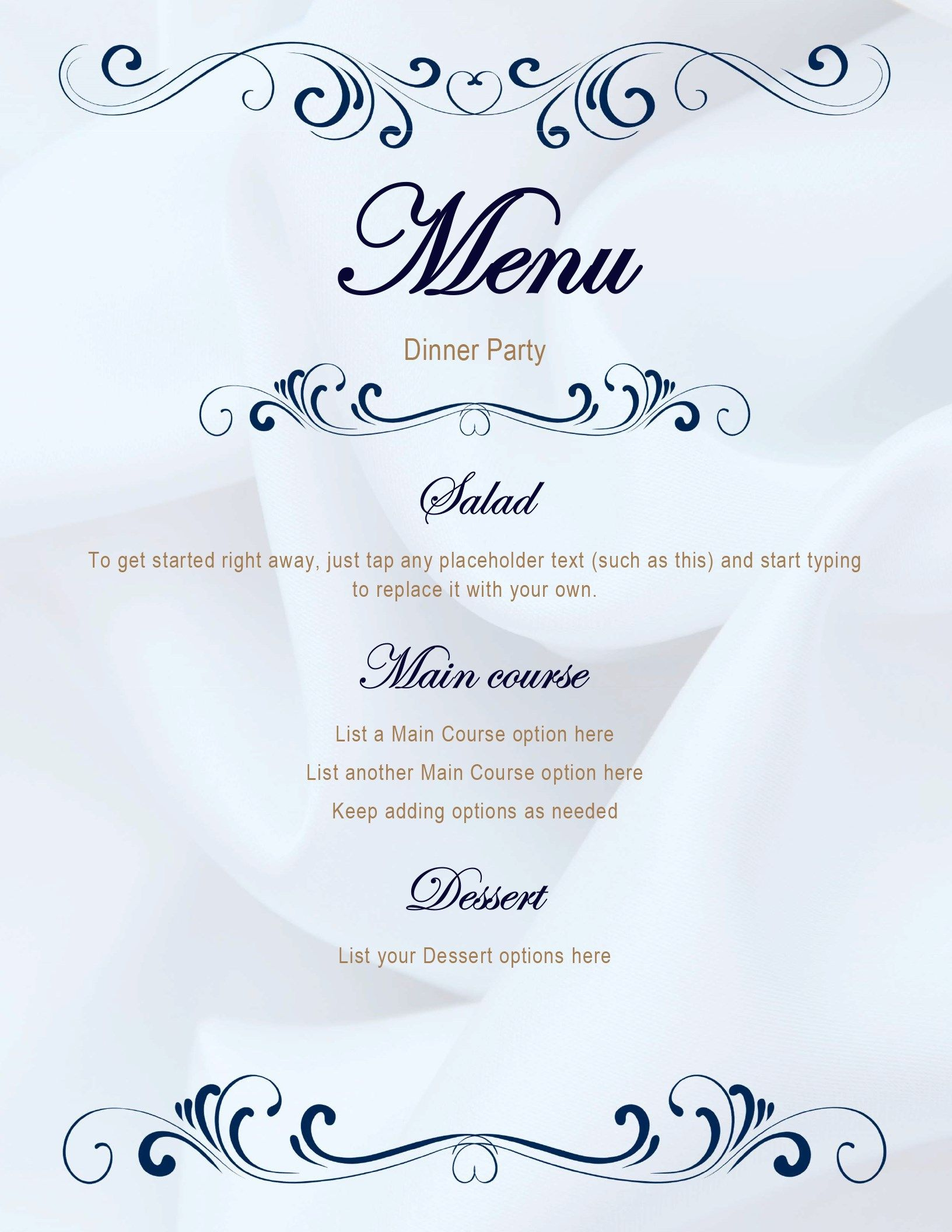 Free Printable Menu Template - Scroll Dinner Party Menu pertaining to Free Printable Dinner Party Menu Template