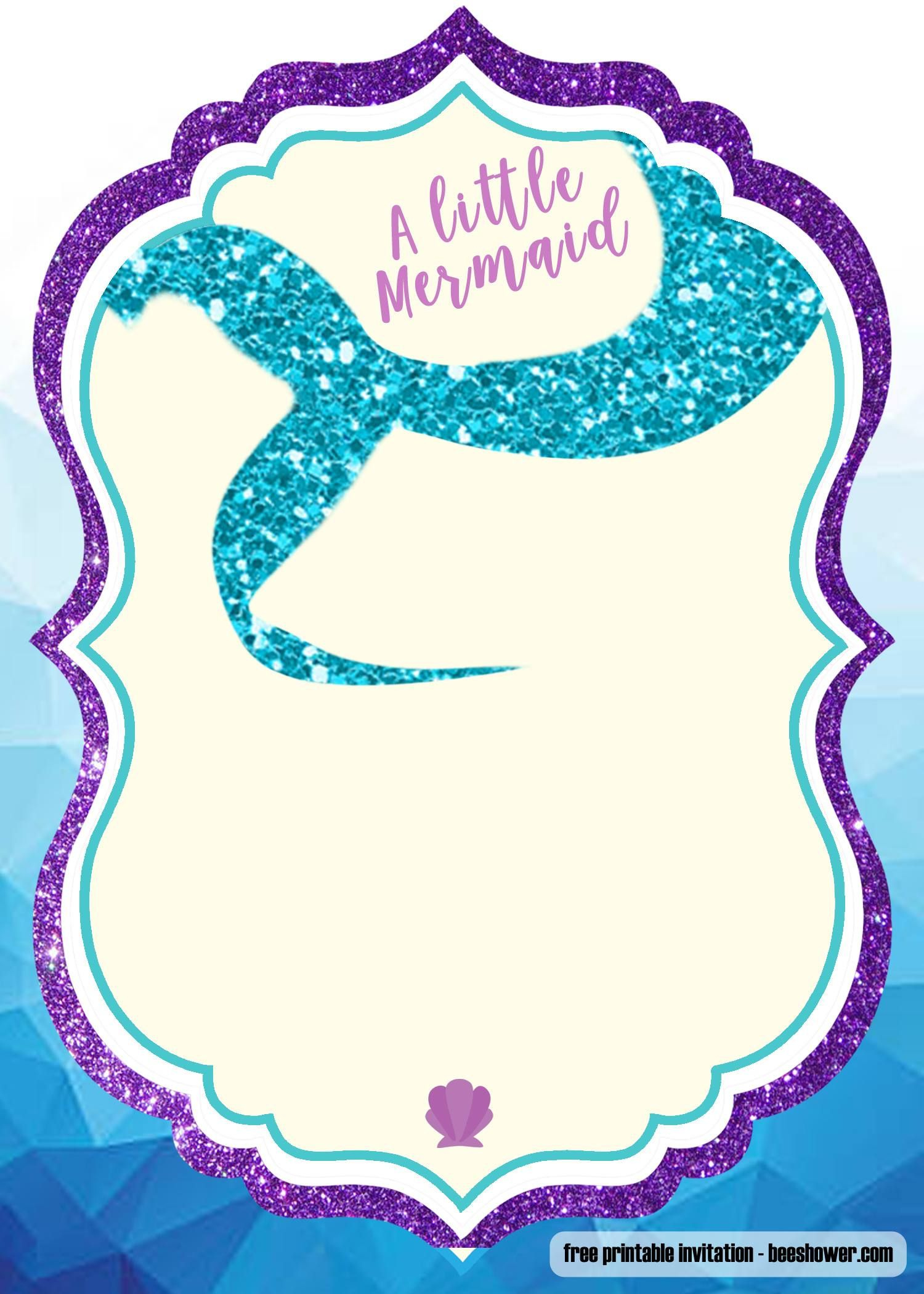 Free Printable Mermaid Baby Shower Invitation Templates with regard to Mermaid Party Invitations Printable Free