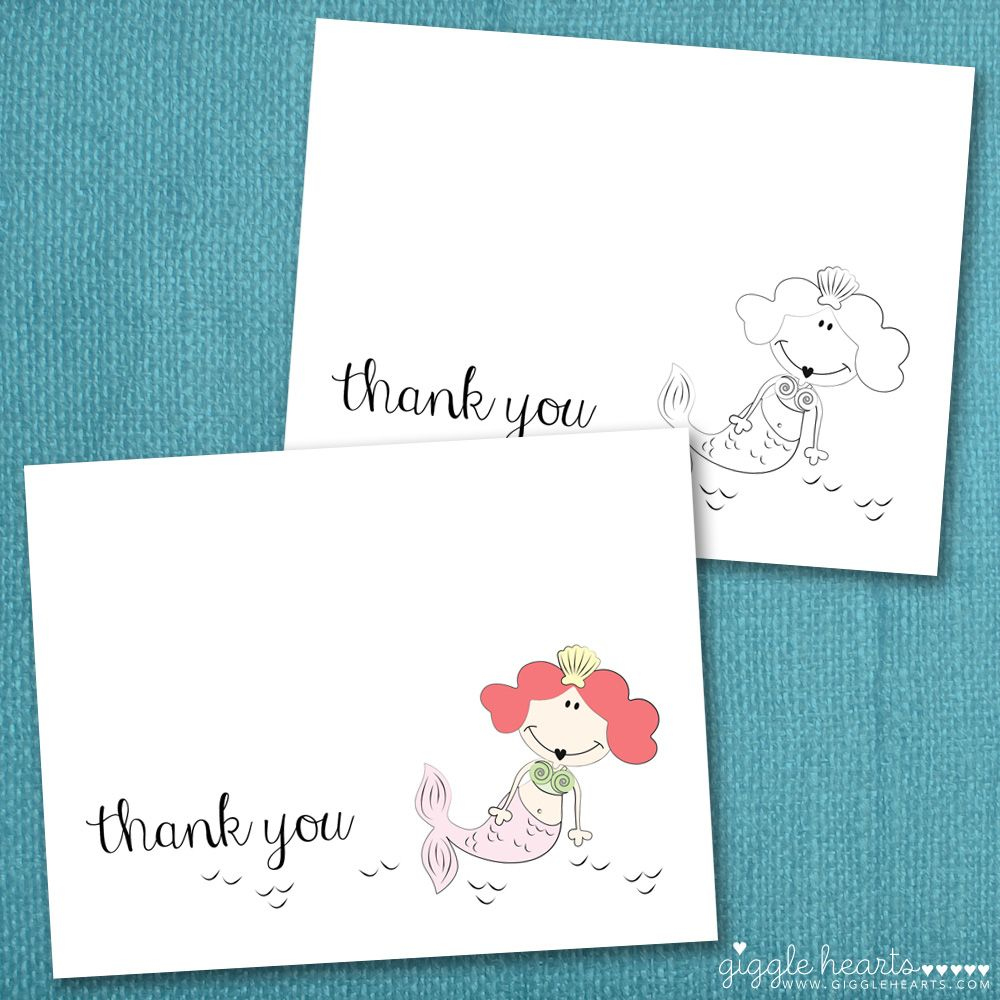 Free Printable Mermaid Thank You Cards {Perfect For Summer Parties intended for Free Printable Mermaid Thank You Cards