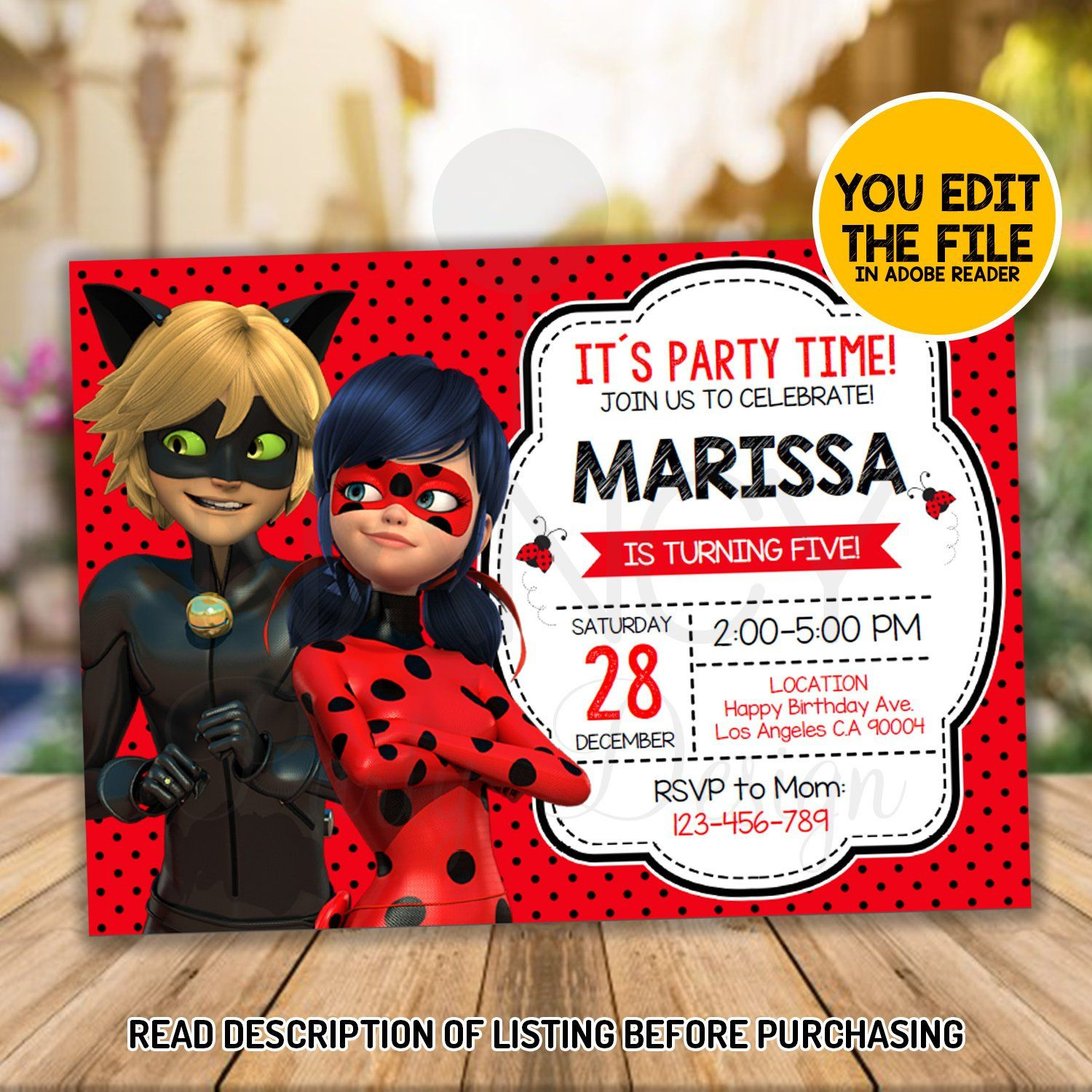 Free Printable Miraculous Ladybug Invitation Templates for Free Printable Ladybug Invitations