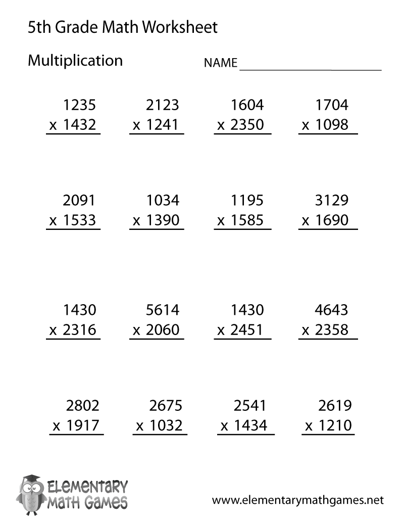 Free Printable Multiplication Worksheet For Fifth Grade for Free Printable Multiplication Worksheets for 5th Grade