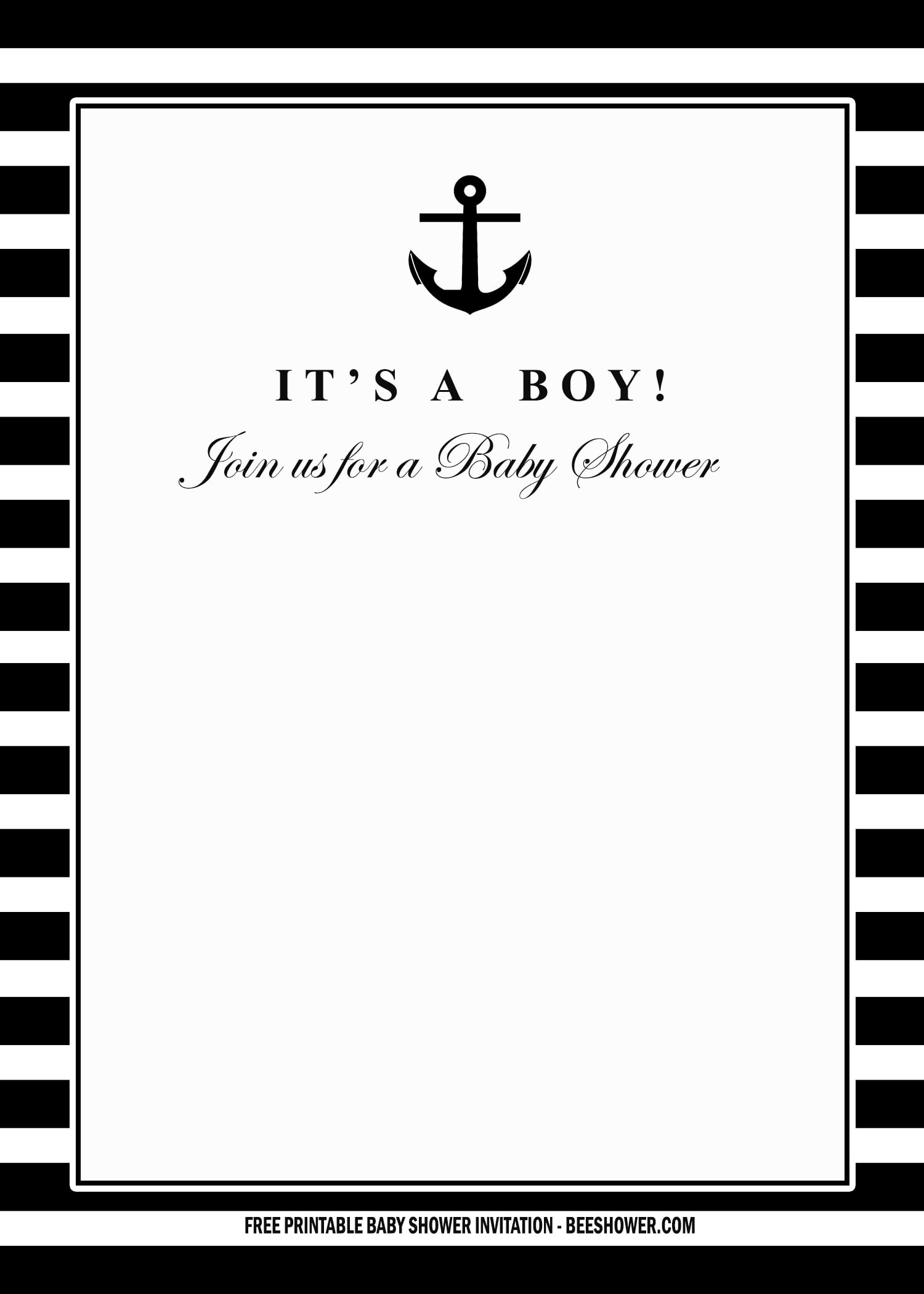 Free Printable Nautical Black And White Themed Invitation for Free Printable Black and White Baby Shower Invitations