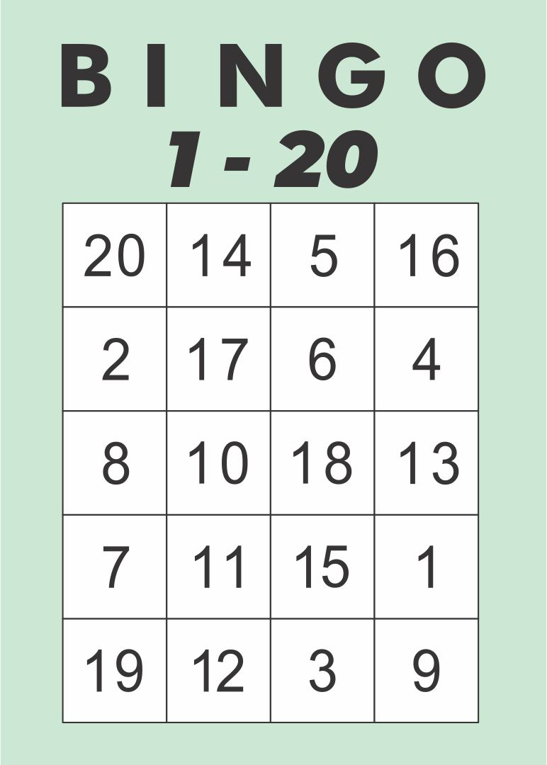 Free Printable Number Bingo Cards 1-20 for Free Printable Number Bingo Cards 1-20