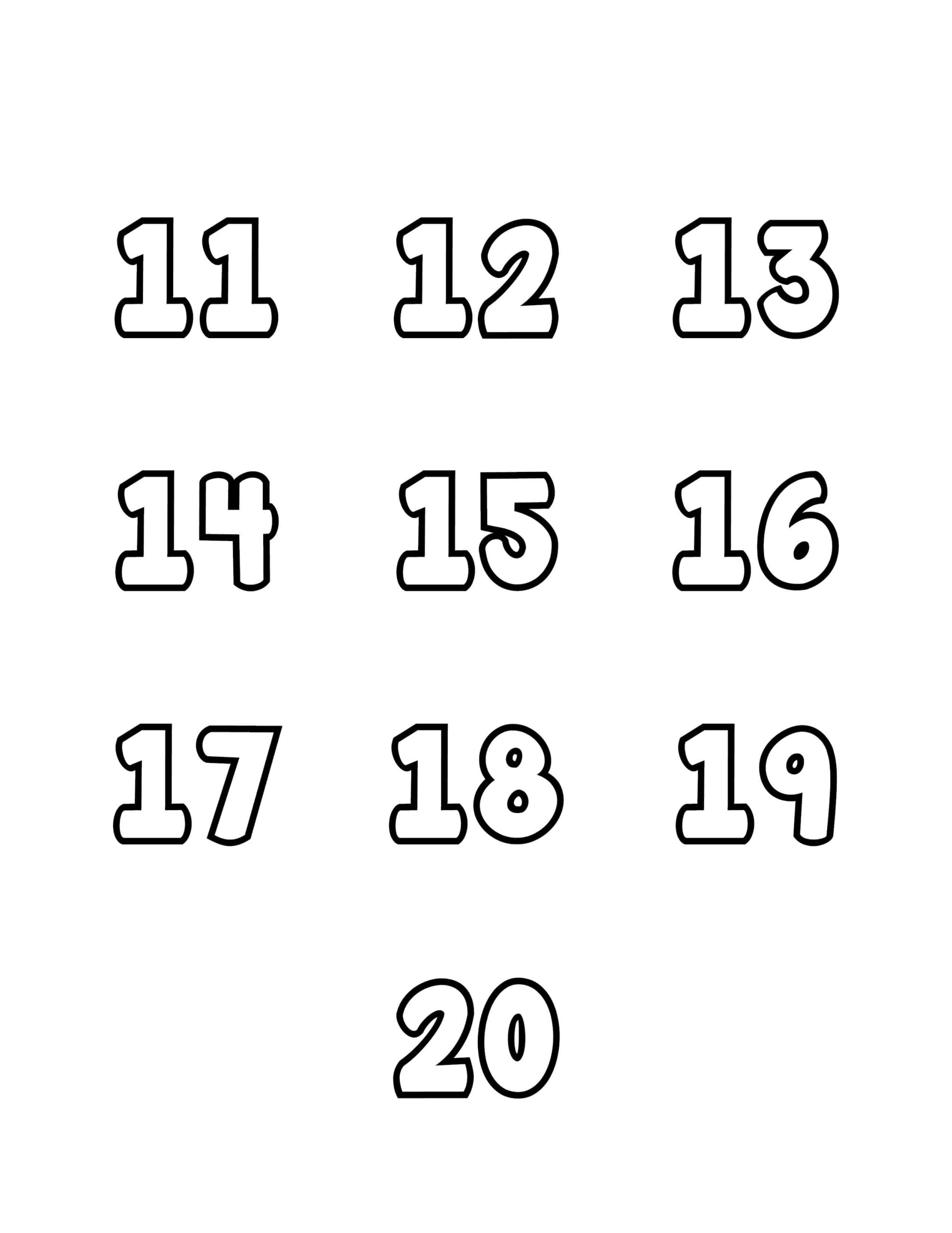 Free Printable Number Bubble Letters: Bubble Numbers Set 11 - 20 inside Free Printable Bubble Numbers