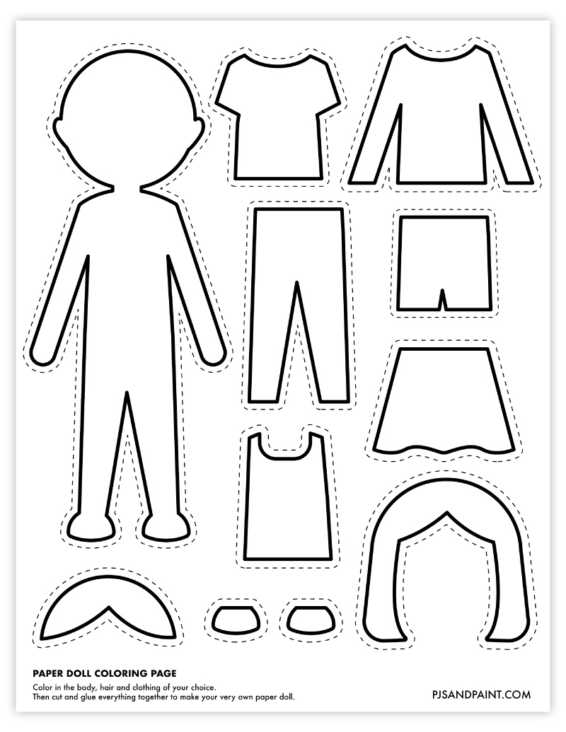 Free Printable Paper Doll Coloring Page - Pjs And Paint throughout Printable Paper Dolls to Color Free