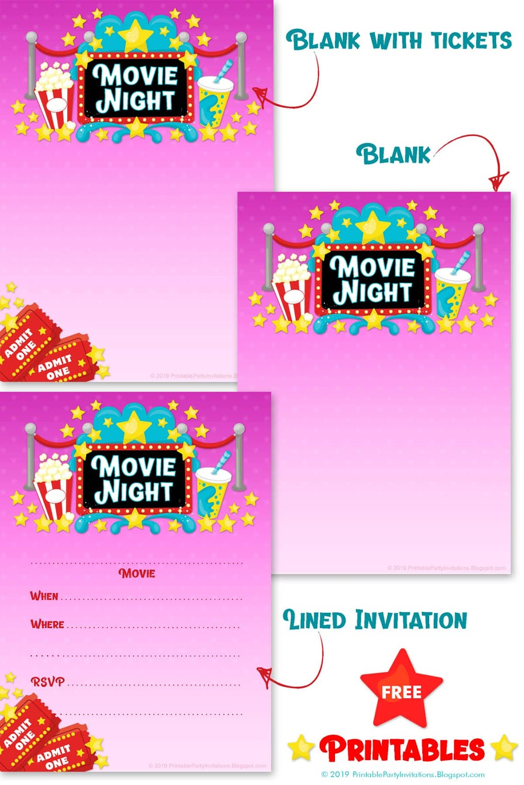 Free Printable Party Invitations: Movie Night Background inside Free Printable Movie Themed Invitations