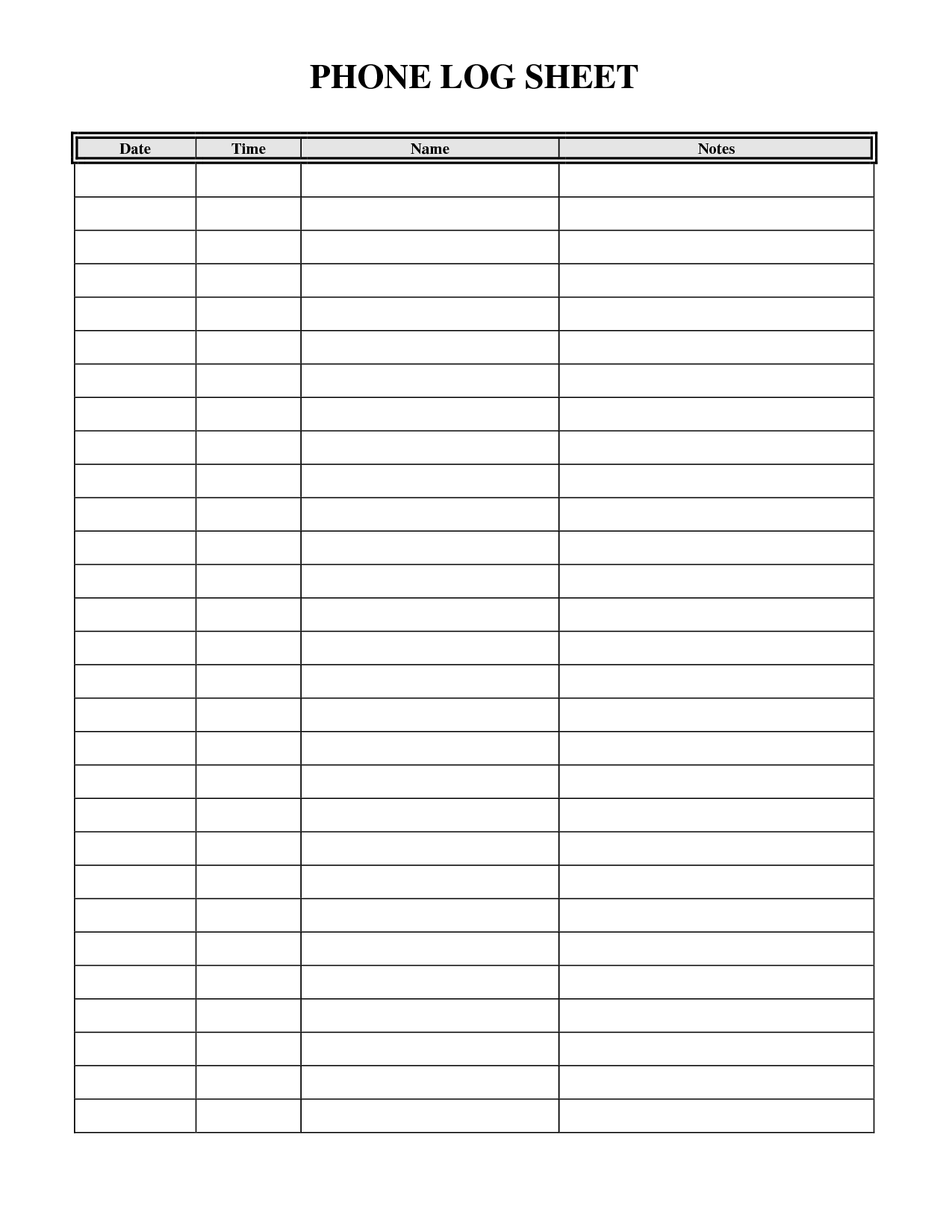 Free Printable Phone Call Log Template in Free Printable Call Log Template