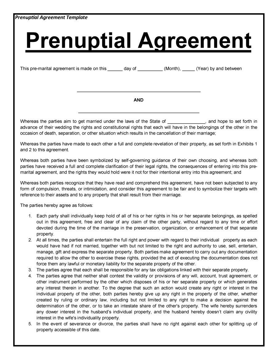 Free Printable Prenuptial Agreement Form | Business Mentor intended for Free Printable Prenuptial Agreement Form