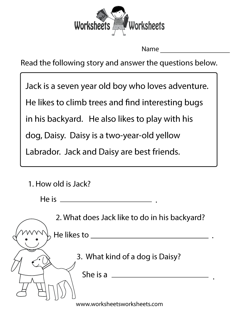 Free Printable Reading Comprehension Practice Worksheet within Free Printable Literacy Worksheets for Adults