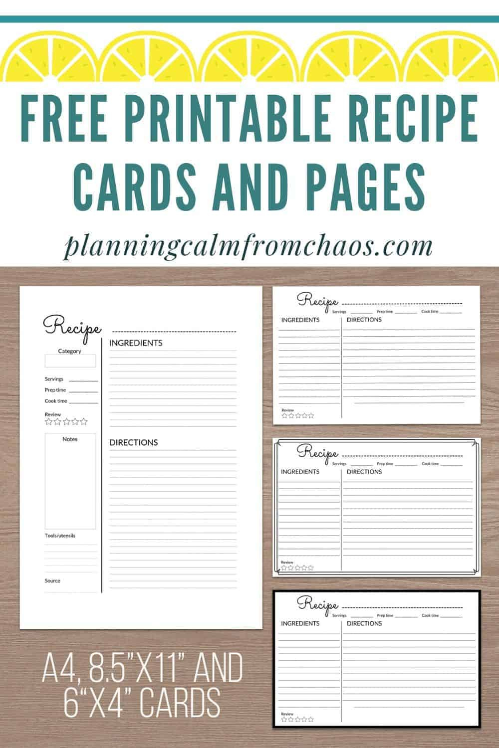 Free Printable Recipe Cards And Pages - Planning Calm From Chaos with Free Printable Recipe Pages