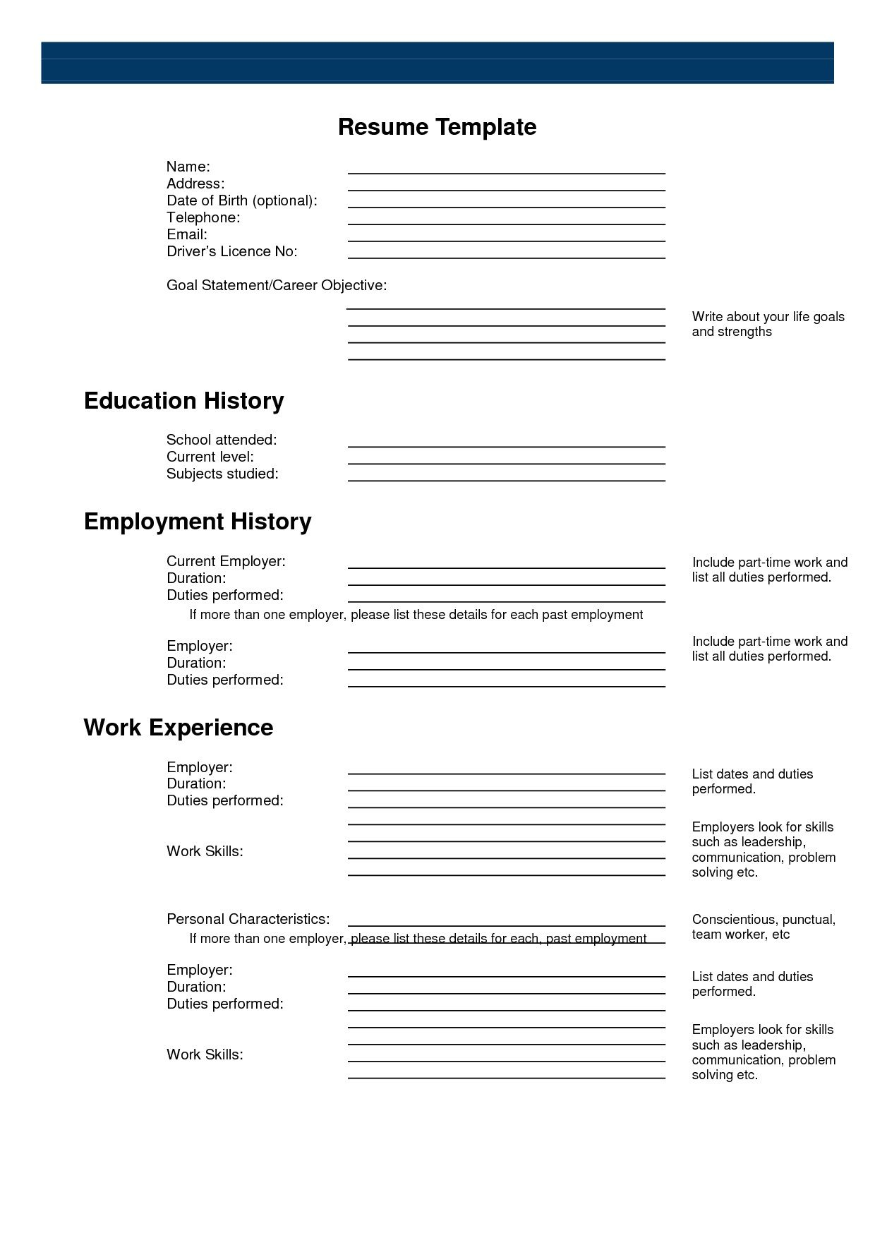 Free Printable Resume Templates in Free Printable Blank Resume