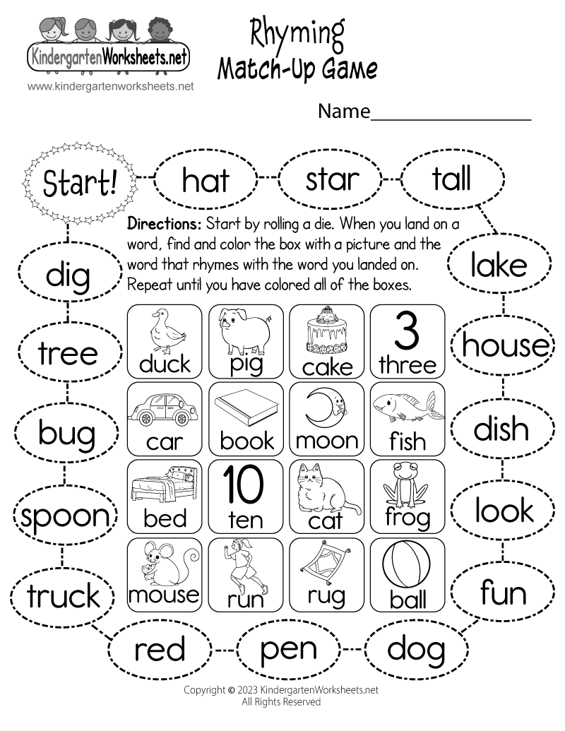 Free Printable Rhyming Match-Up Game Worksheet within Free Printable Rhyming Words Worksheets