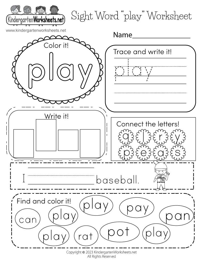 Free Printable Sight Word “Play” Worksheet pertaining to Free Printable Sight Words