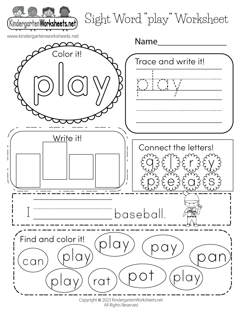 Free Printable Sight Word “Play” Worksheet within Free Printable Kindergarten Sight Words