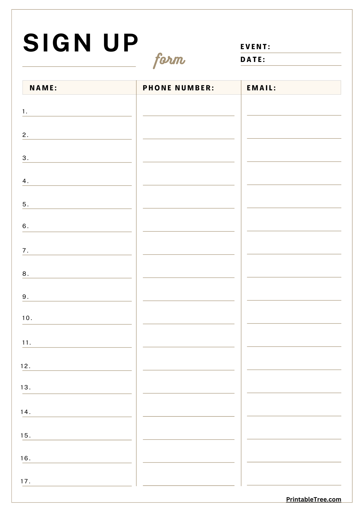 Free Printable Sign-Up And Sign-In Sheet Pdf Templates within Free Printable Sign In Sheet