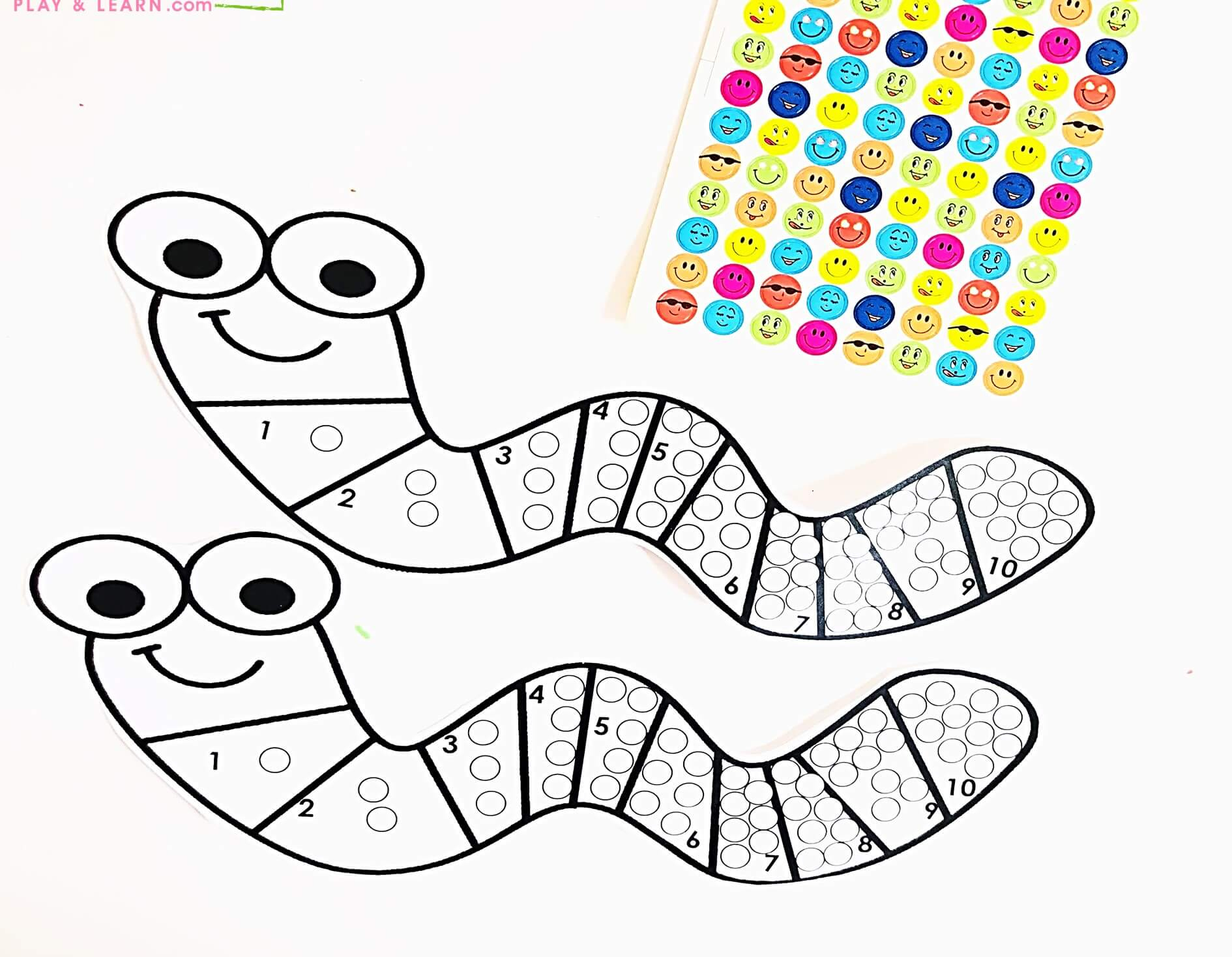 Free Printable Silly Worm Counting To 10 With Stickers for Free Printable Worm Worksheets