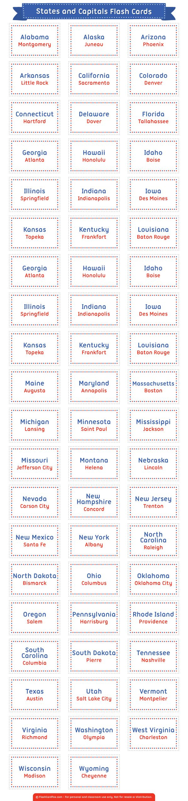 Free Printable States And Capitals Flash Cards regarding State Capital Flashcards Printable Free