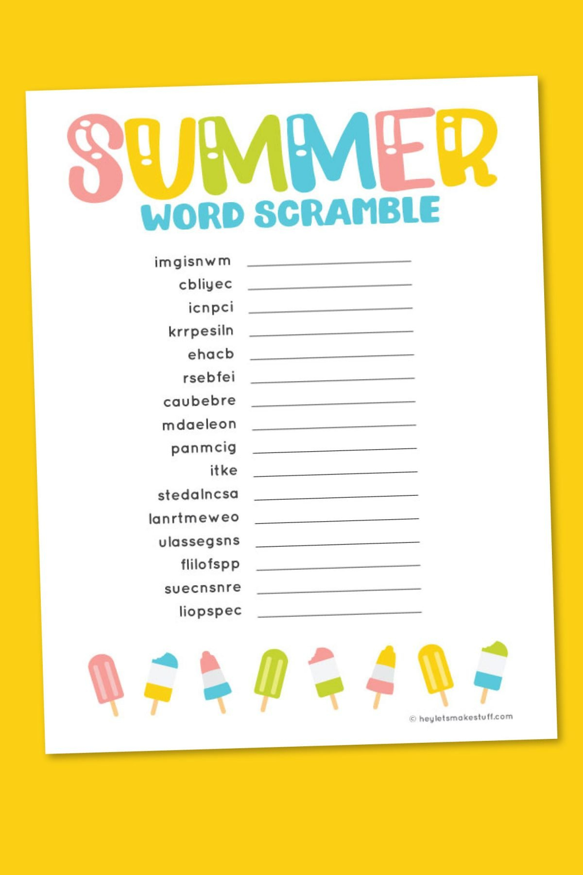 Free Printable Summer Word Scramble + 12 More Summer Printables pertaining to Unscramble Word Games Printable Free