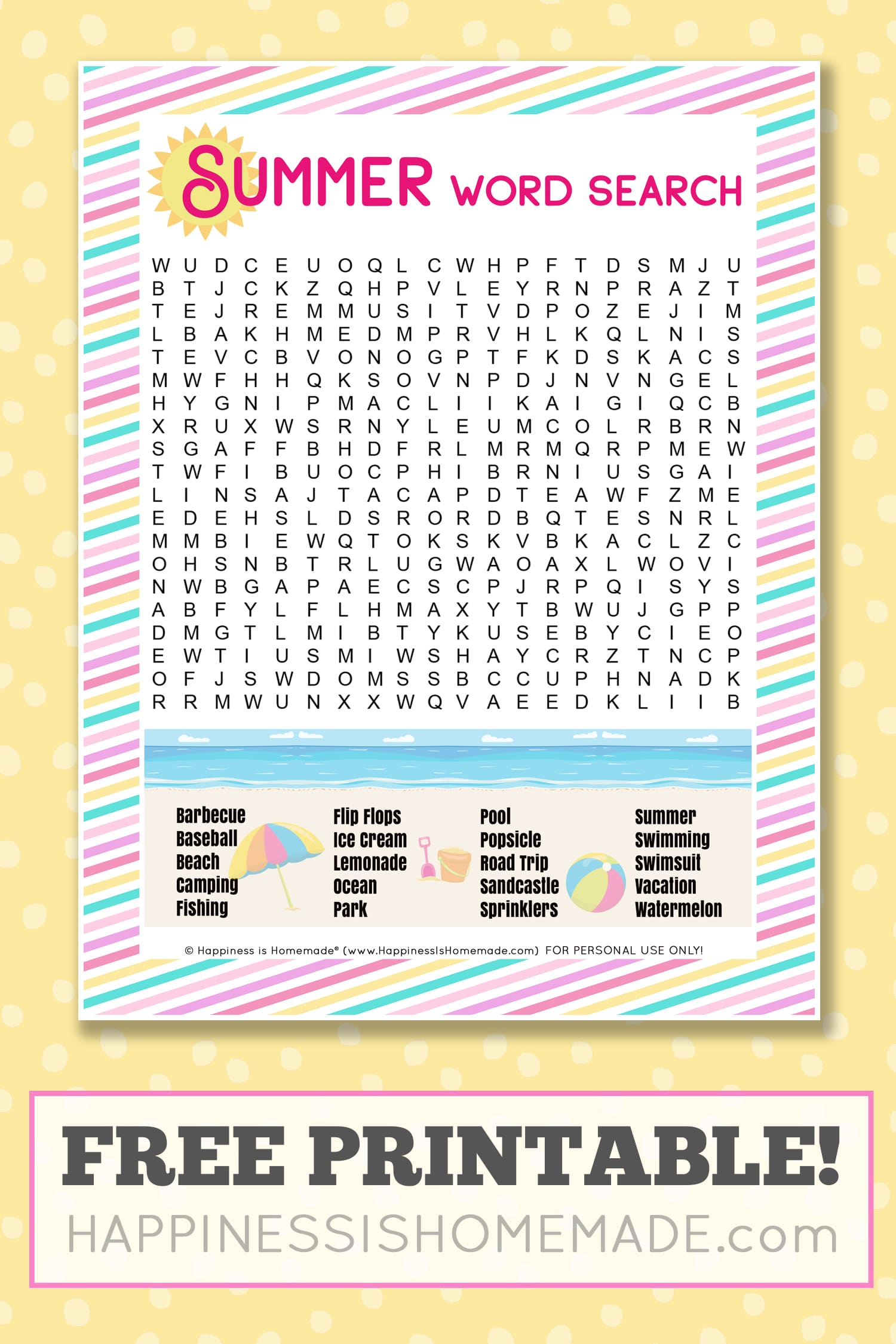 Free Printable Summer Word Search Puzzle - Happiness Is Homemade for Free Printable Summer Puzzles