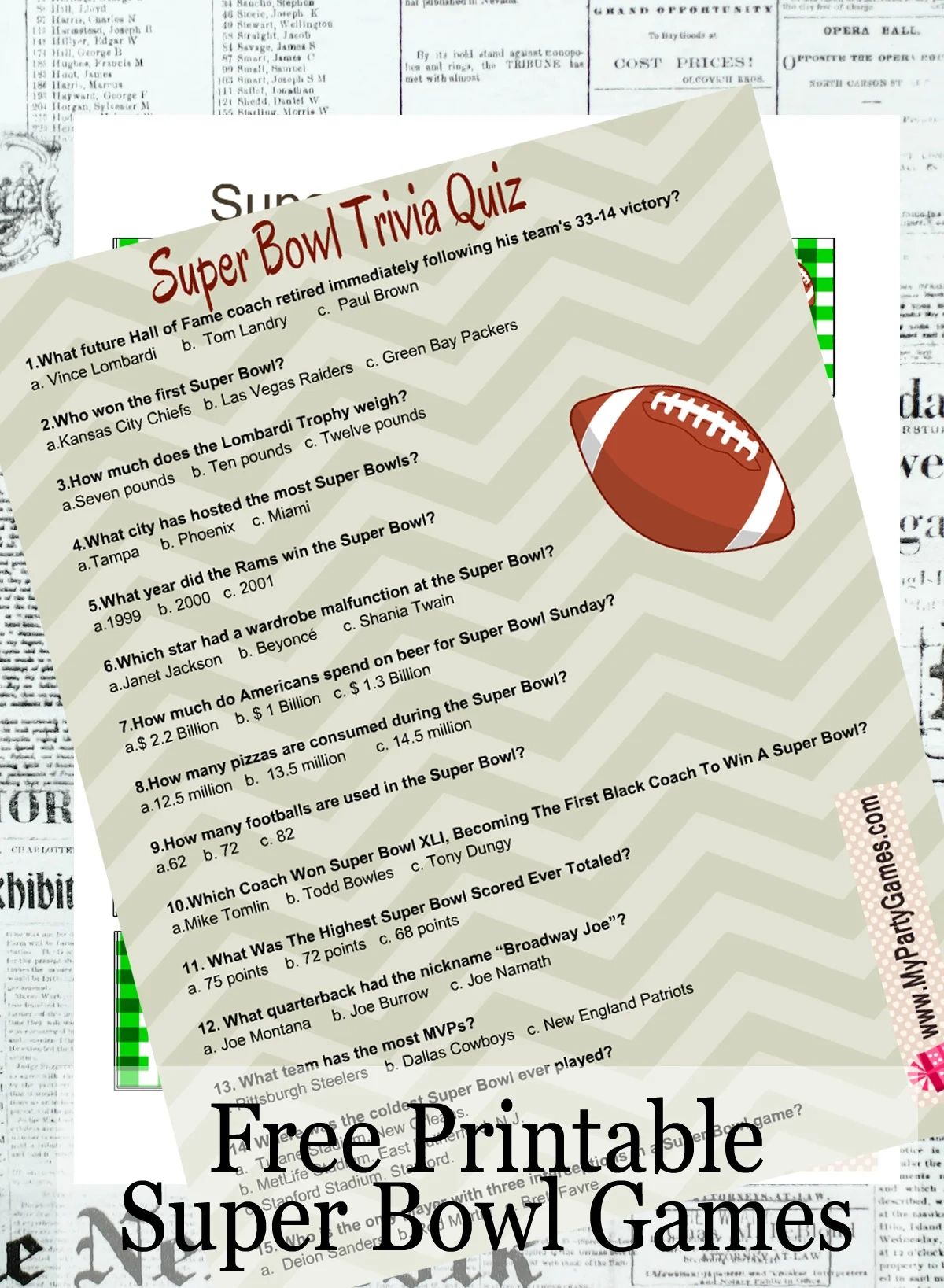 Free Printable Super Bowl Football Games regarding Over The Hill Games Free Printable