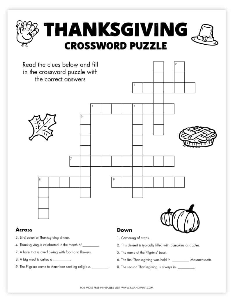 Free Printable Thanksgiving Crossword Puzzle regarding Thanksgiving Crossword Puzzles Printable Free