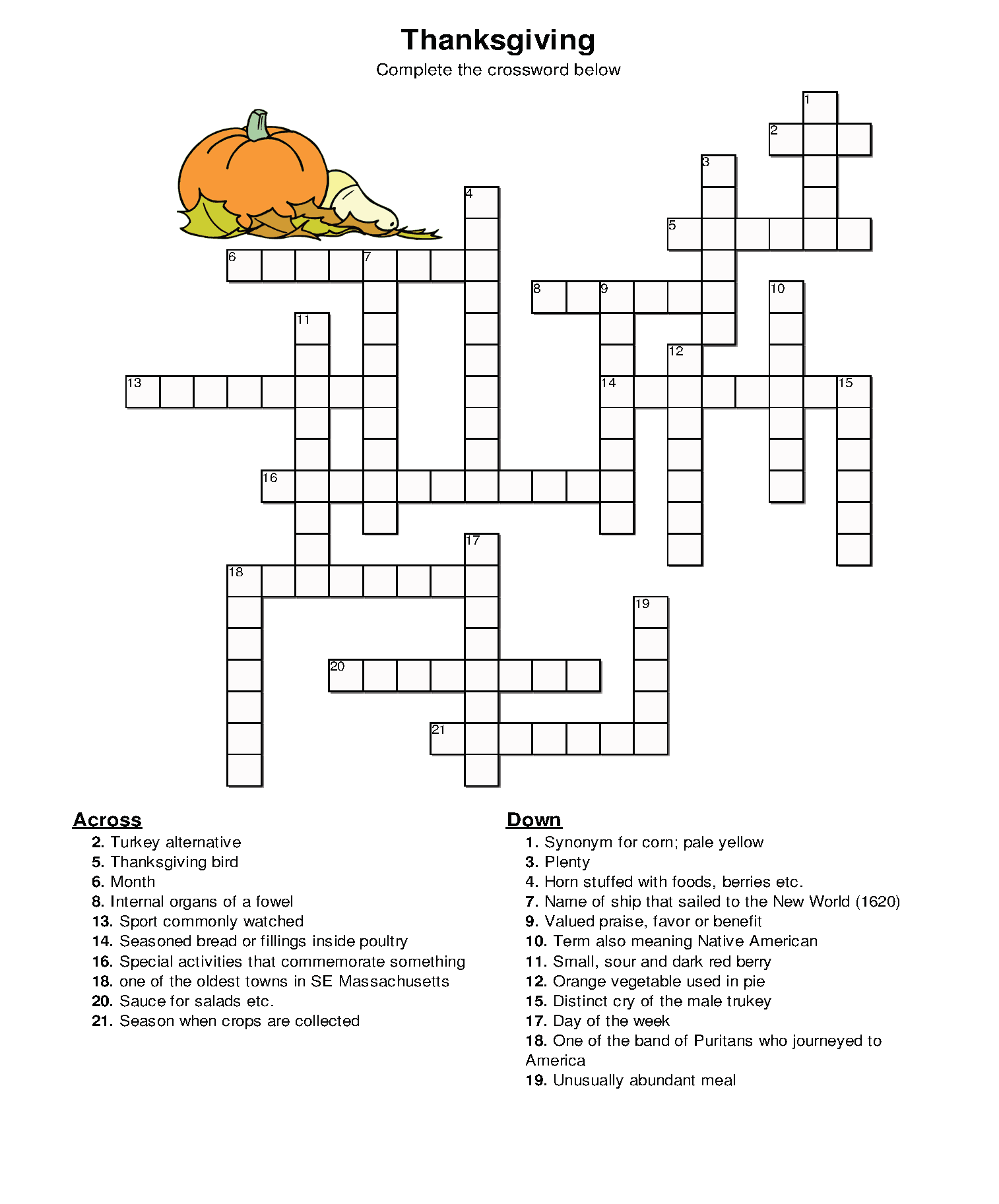 Free Printable Thanksgiving Crossword Puzzles inside Thanksgiving Crossword Puzzles Printable Free