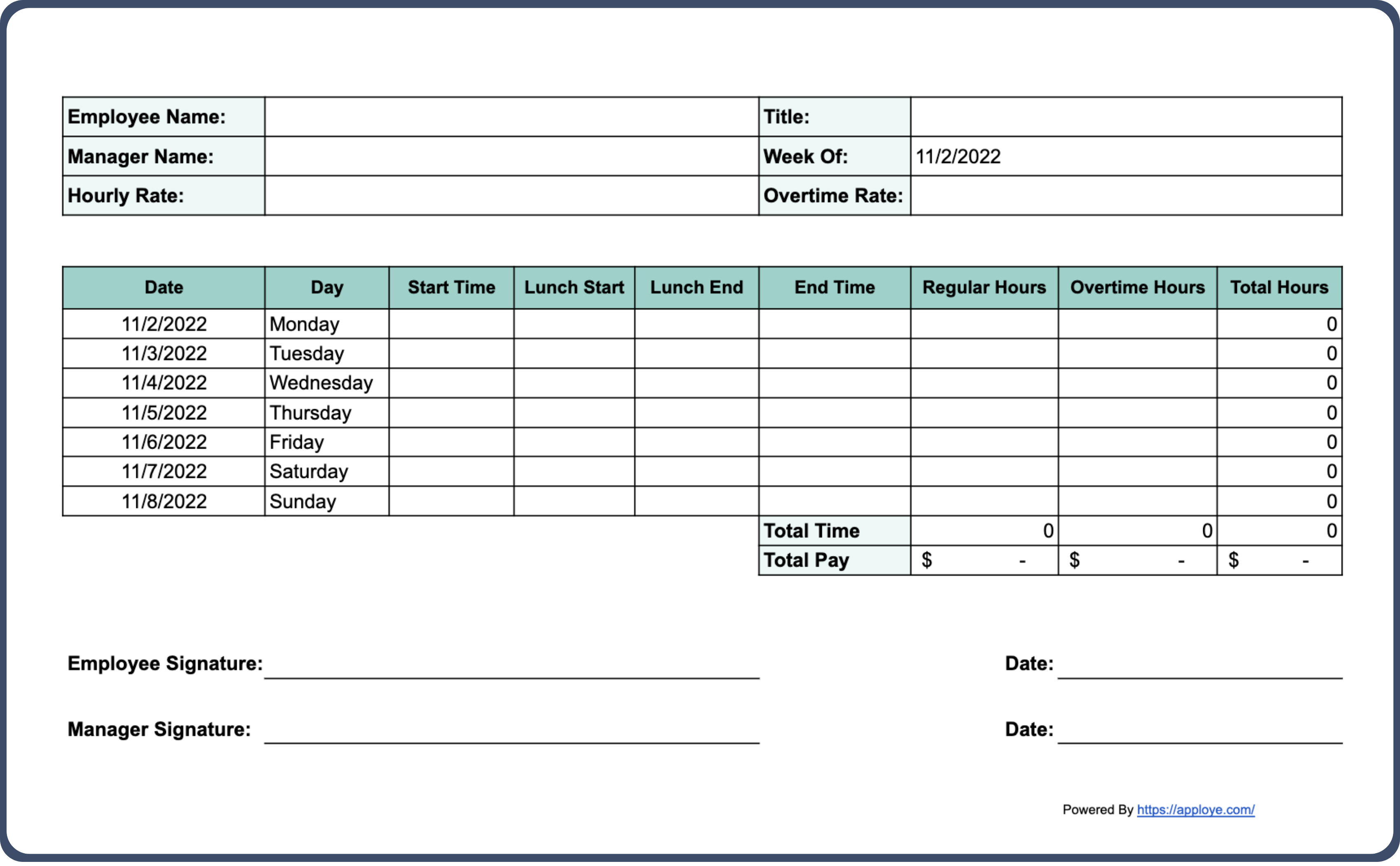 Free Printable Timesheet Templates (Excel, Word, Pdf) inside Timesheet Template Free Printable