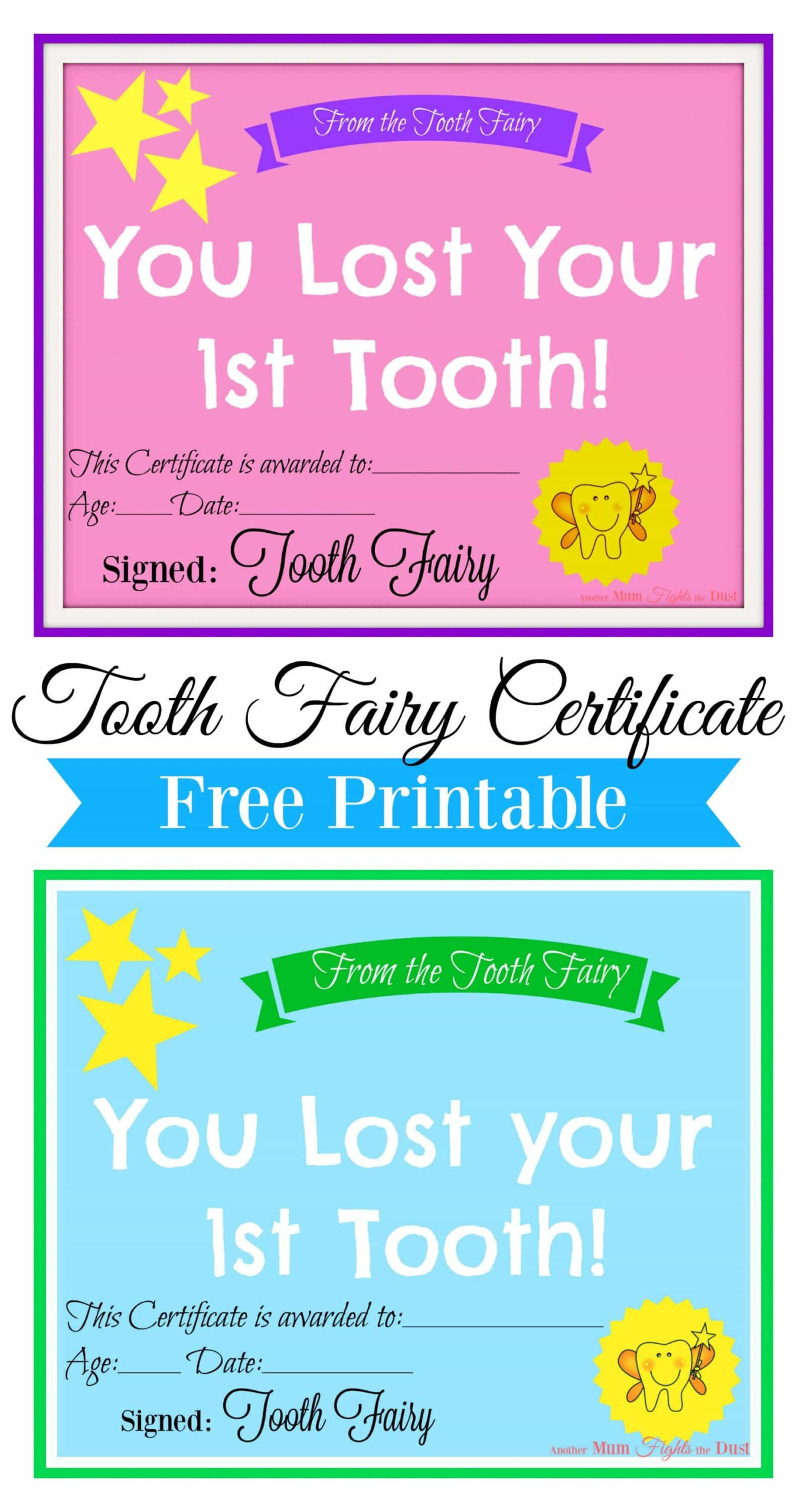 Free Printable Tooth Fairy Certificate in Free Printable First Lost Tooth Certificate