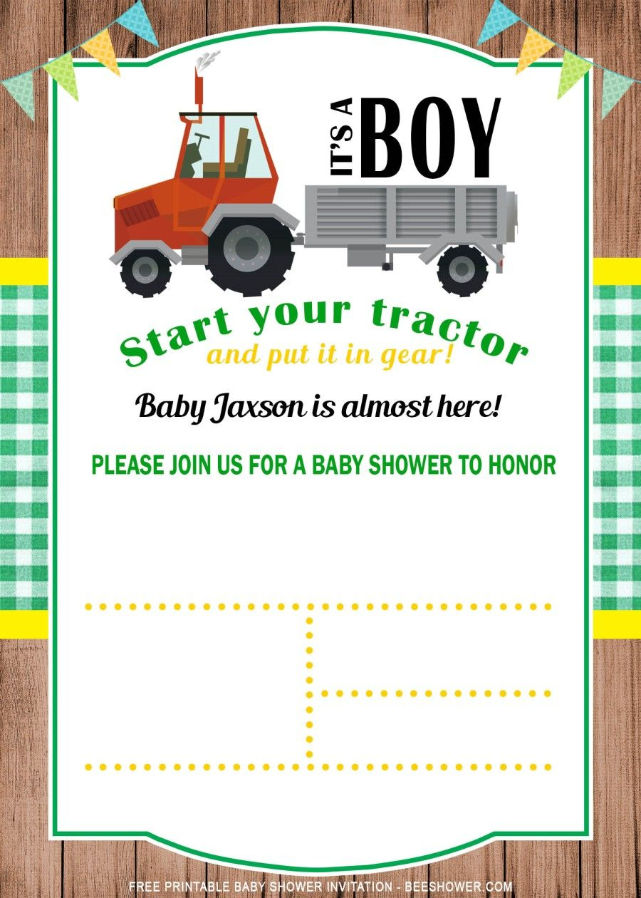 Free Printable Tractor Baby Shower Invitation Templates | Tractor in Free Printable John Deere Baby Shower Invitations