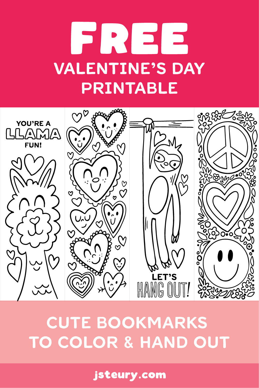 Free Printable Valentine&amp;#039;S Day Bookmarks To Color — Jessie Steury throughout Free Printable Valentine Books